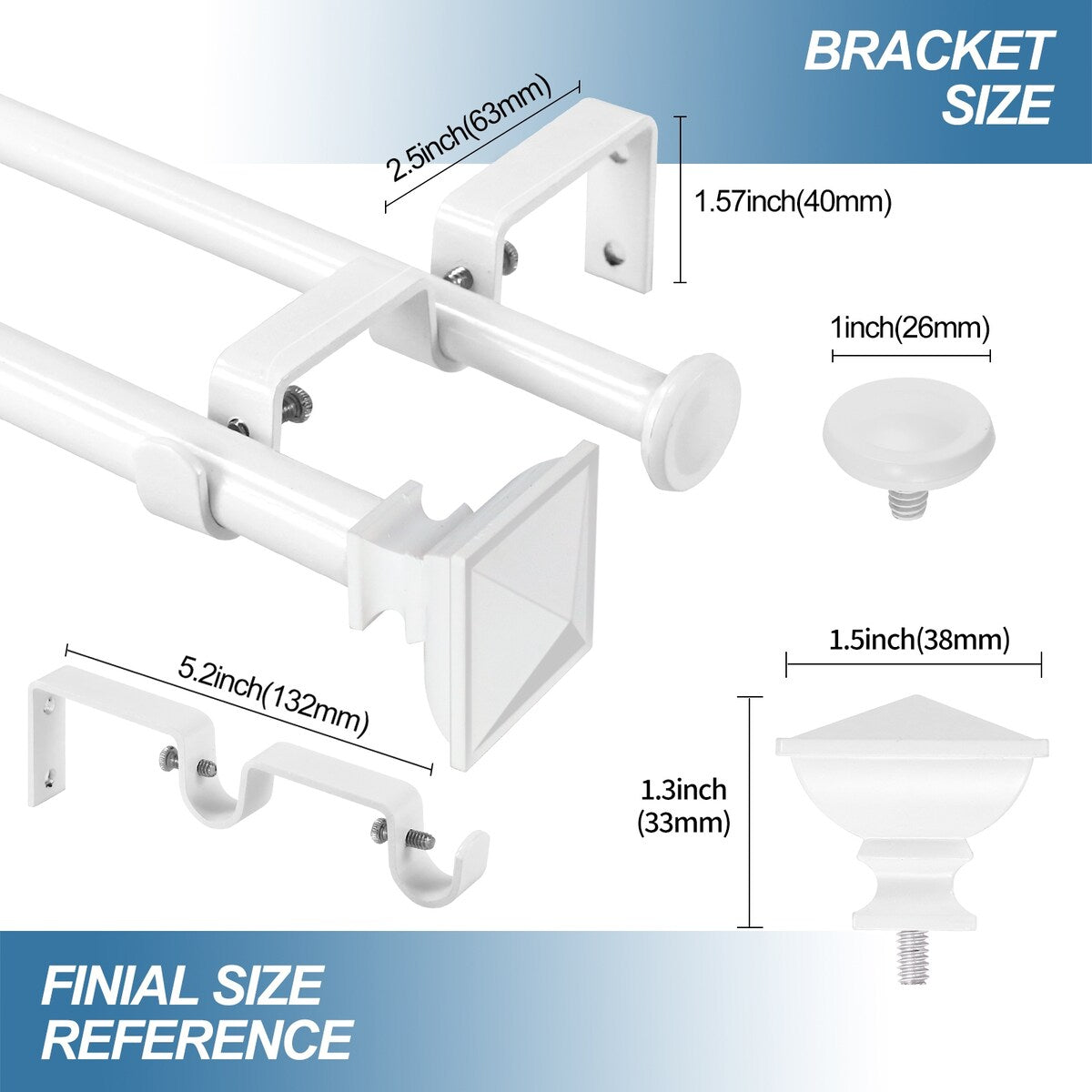 Modern Square Urn Adjustable Drapery Double Curtain Rod