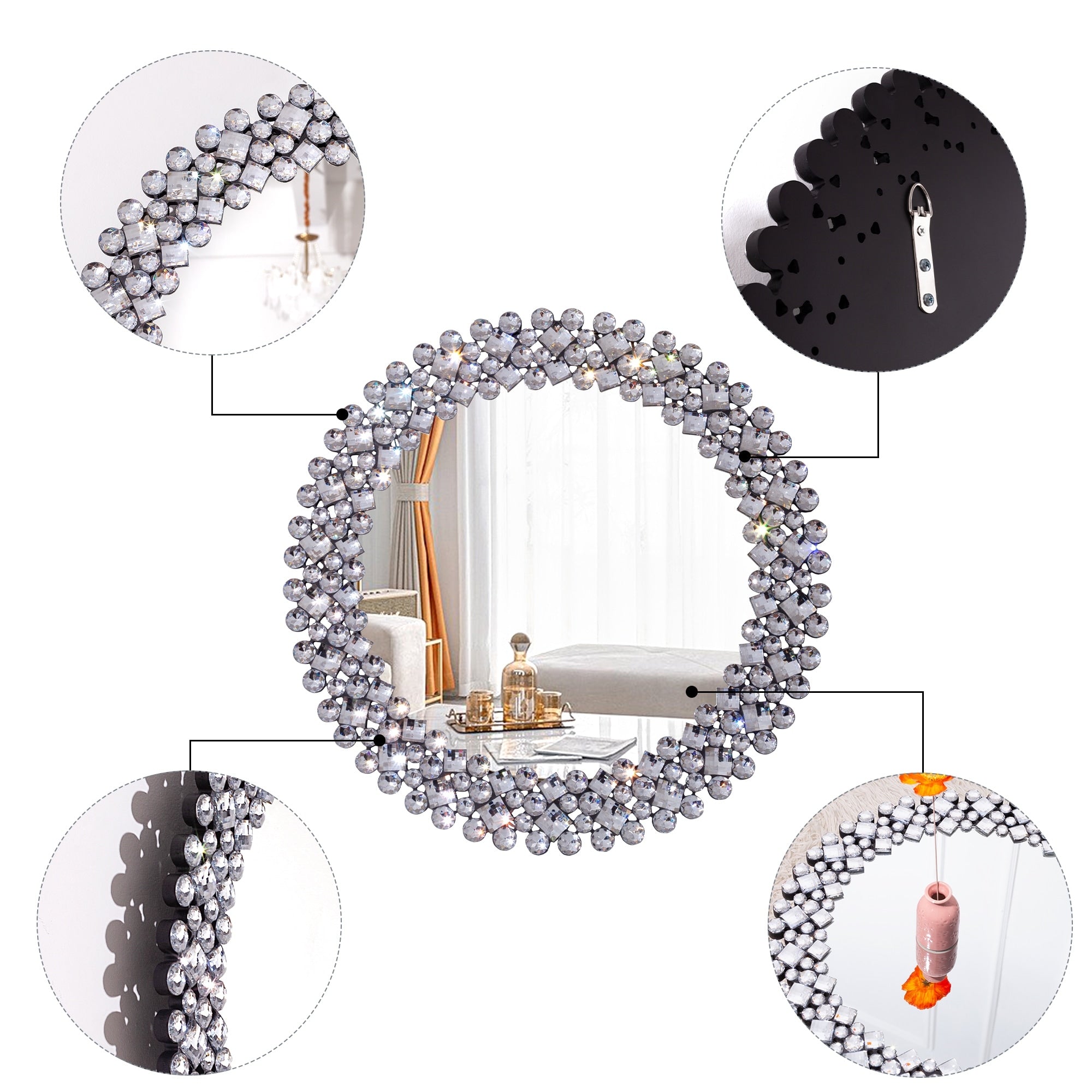 Crystal Accent Round Wall Mirror