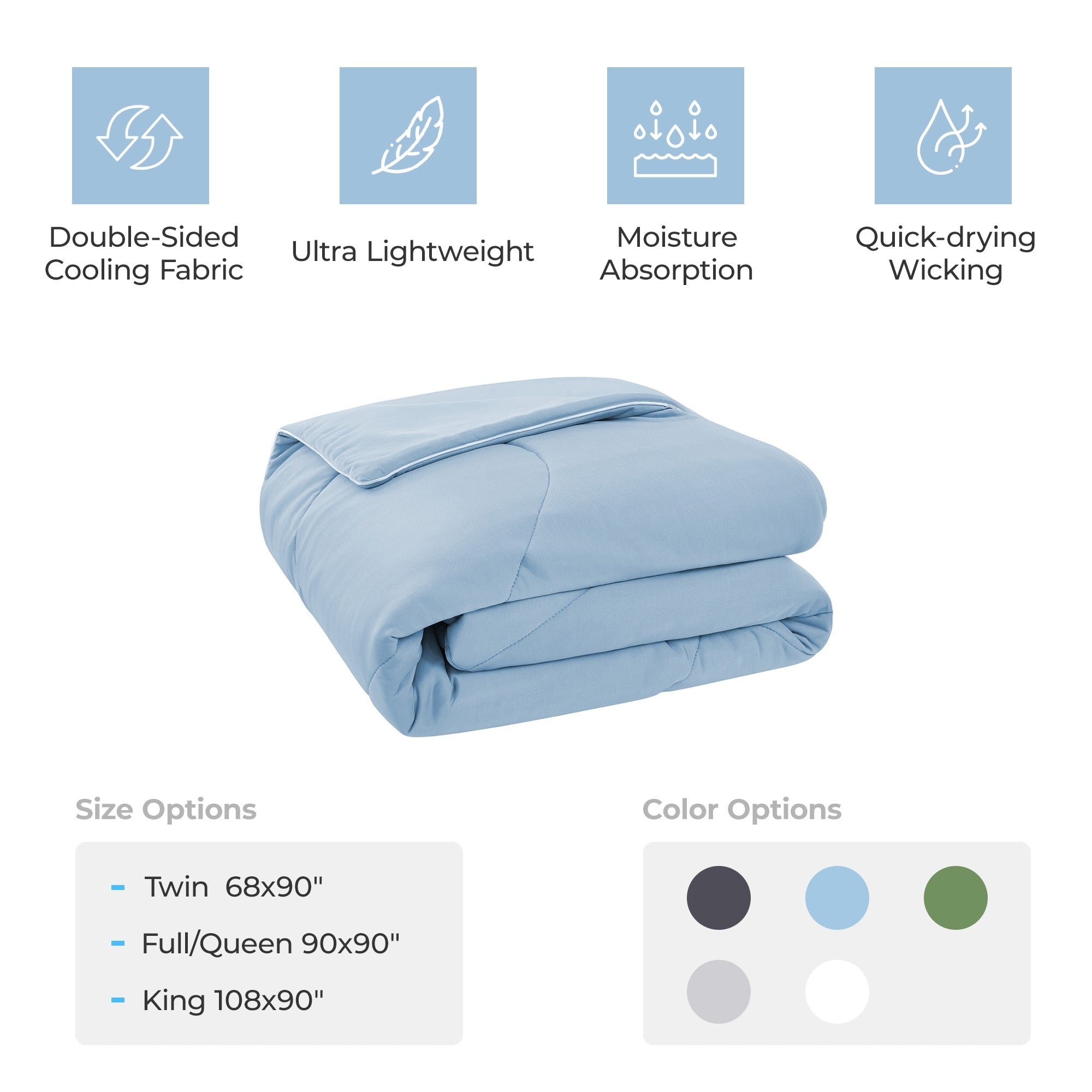 Lightweight Breathable Dual-side Cooling Blanket for Hot Sleepers, Cool Touch Comforter