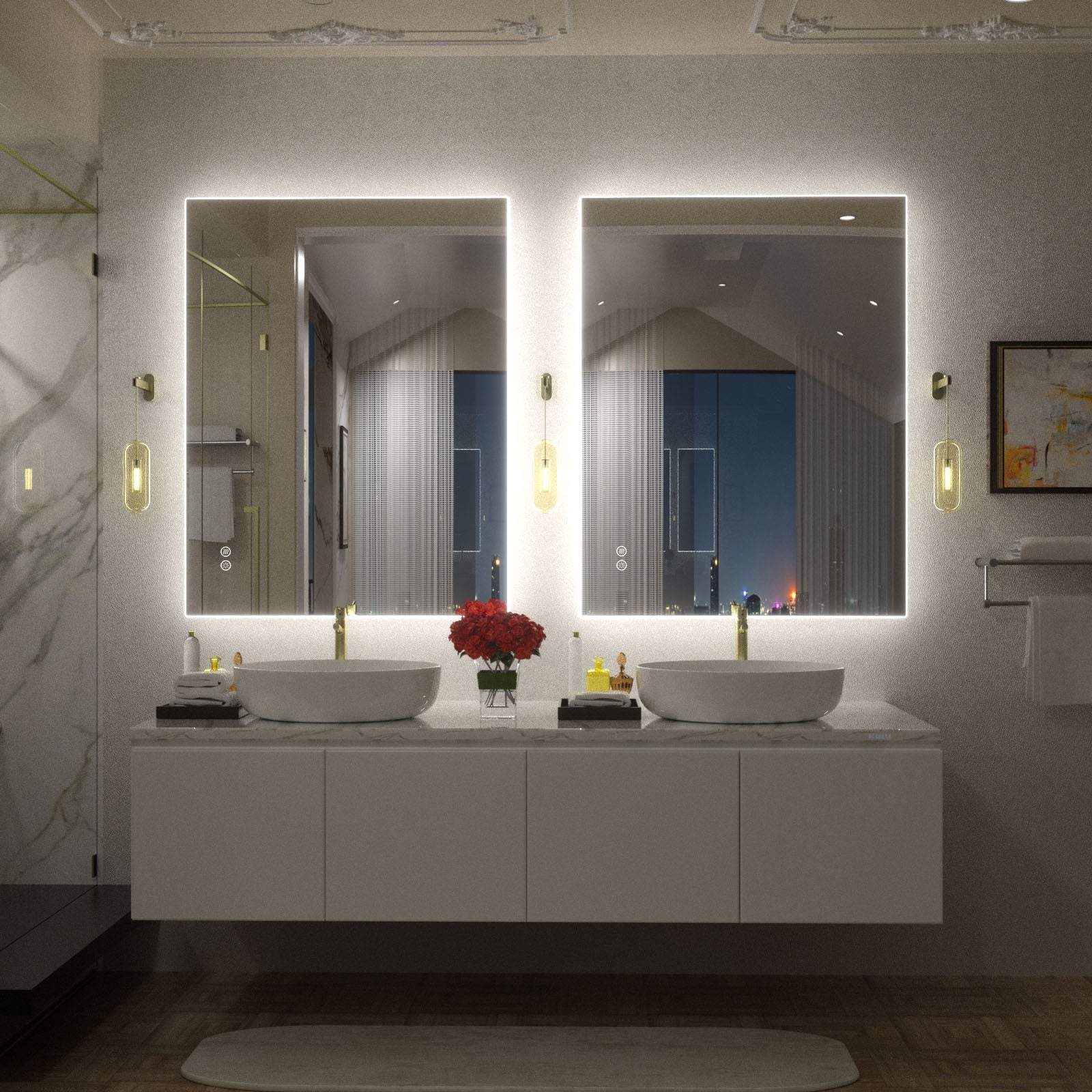 Apmir LED Lighted Anti-Fog Frameless Backlit Bathroom Vanity Mirror with in Tempered Glass