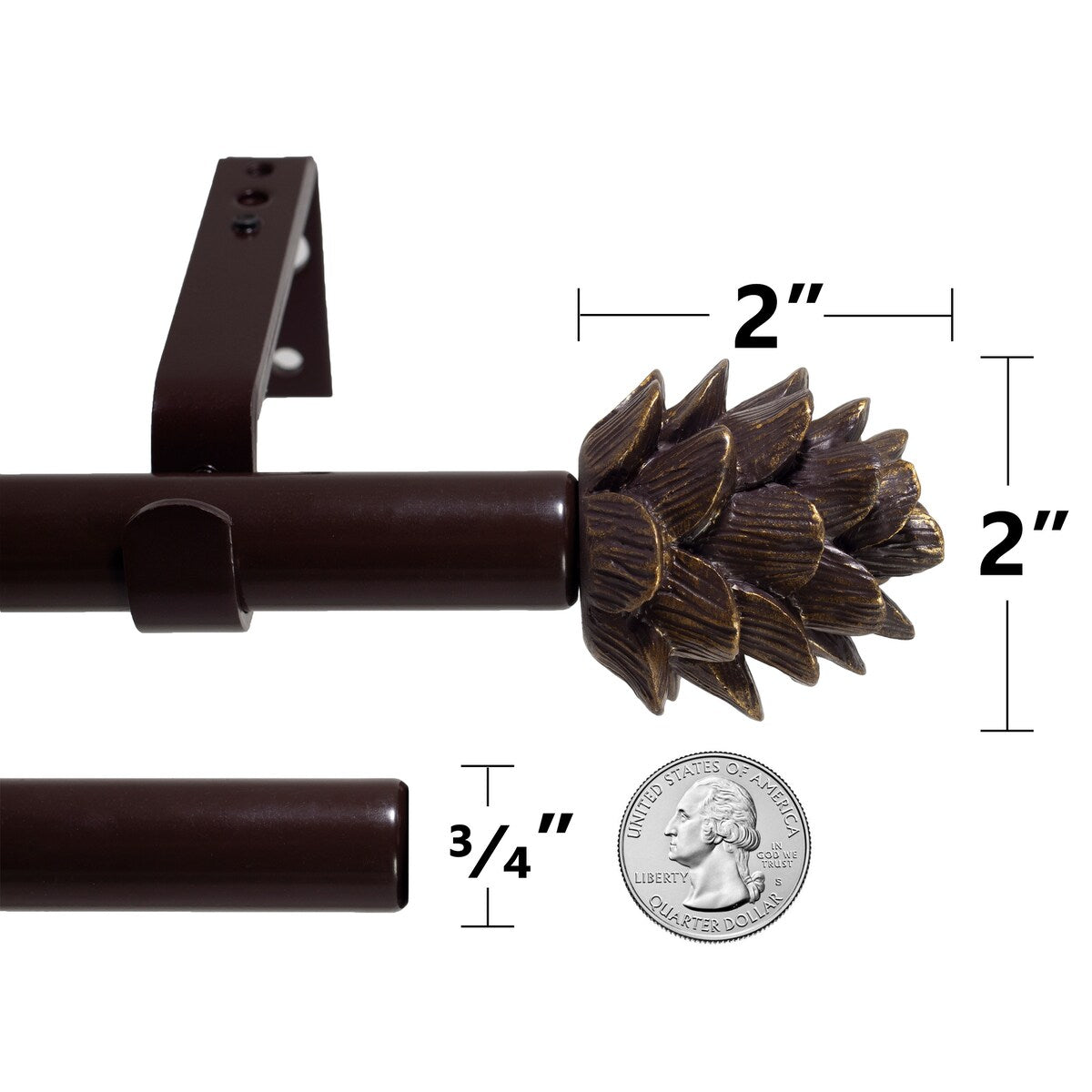 3/4 Farmhouse Pinecone Curtain Rod Adjustable Designer Window Single Rod