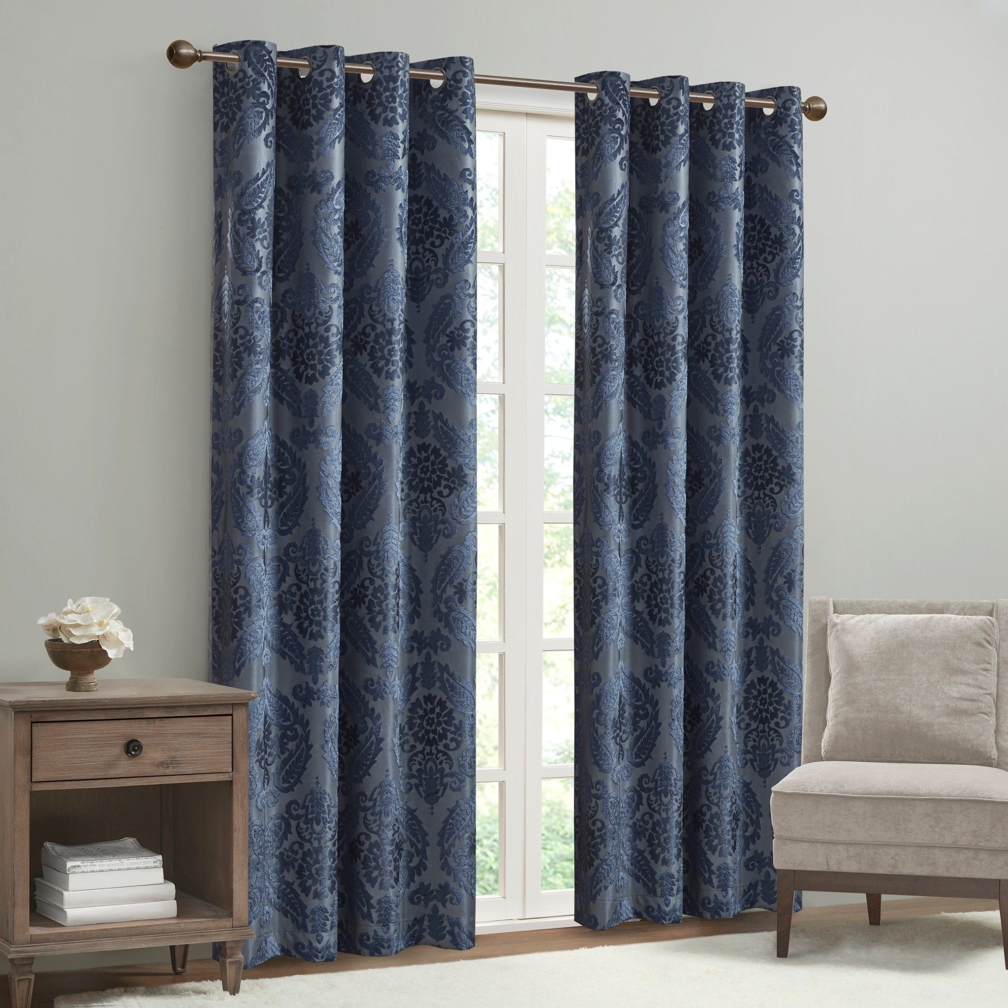 Loraine Knitted Jacquard Paisley Total Blackout Grommet Top Curtain Panel by SunSmart