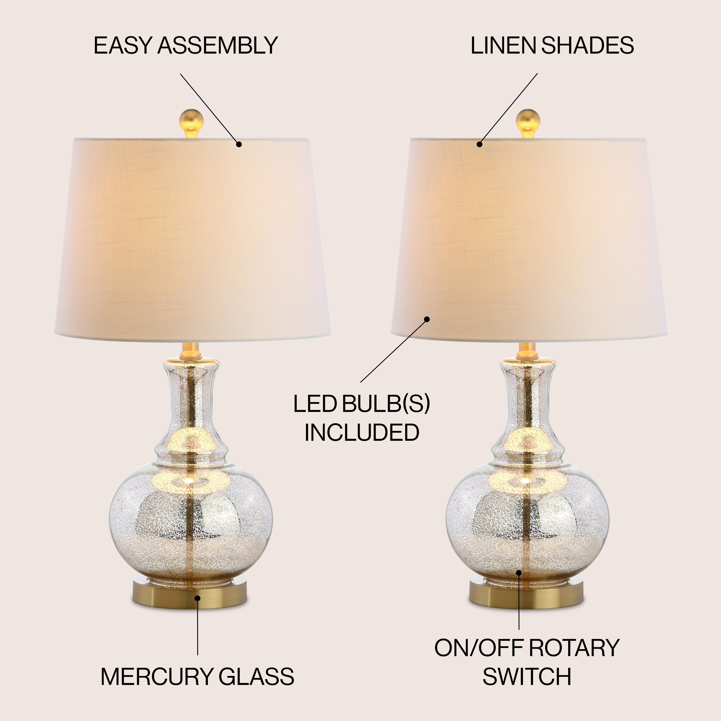 Edward 25 Glass LED Table Lamp, Mercury Silver/Brass Gold (Set of 2) by JONATHAN Y