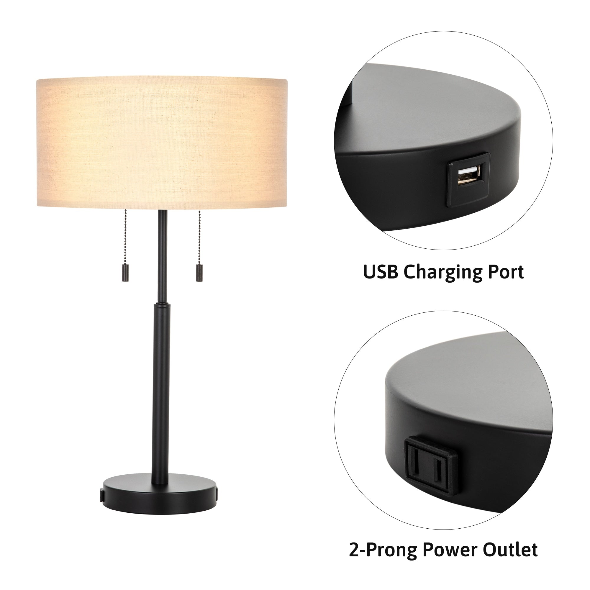 CO-Z 24 Modern Table Lamps with USB Port and AC Outlet, Set of 2 - Set of 2