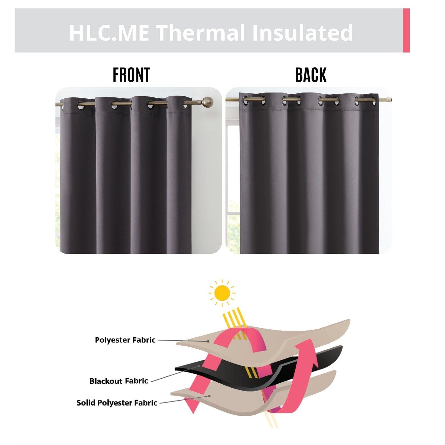 HLC.me Oxford Blackout Curtains - Thermal Insulated Window Treatment Grommet Panels, Set of 2