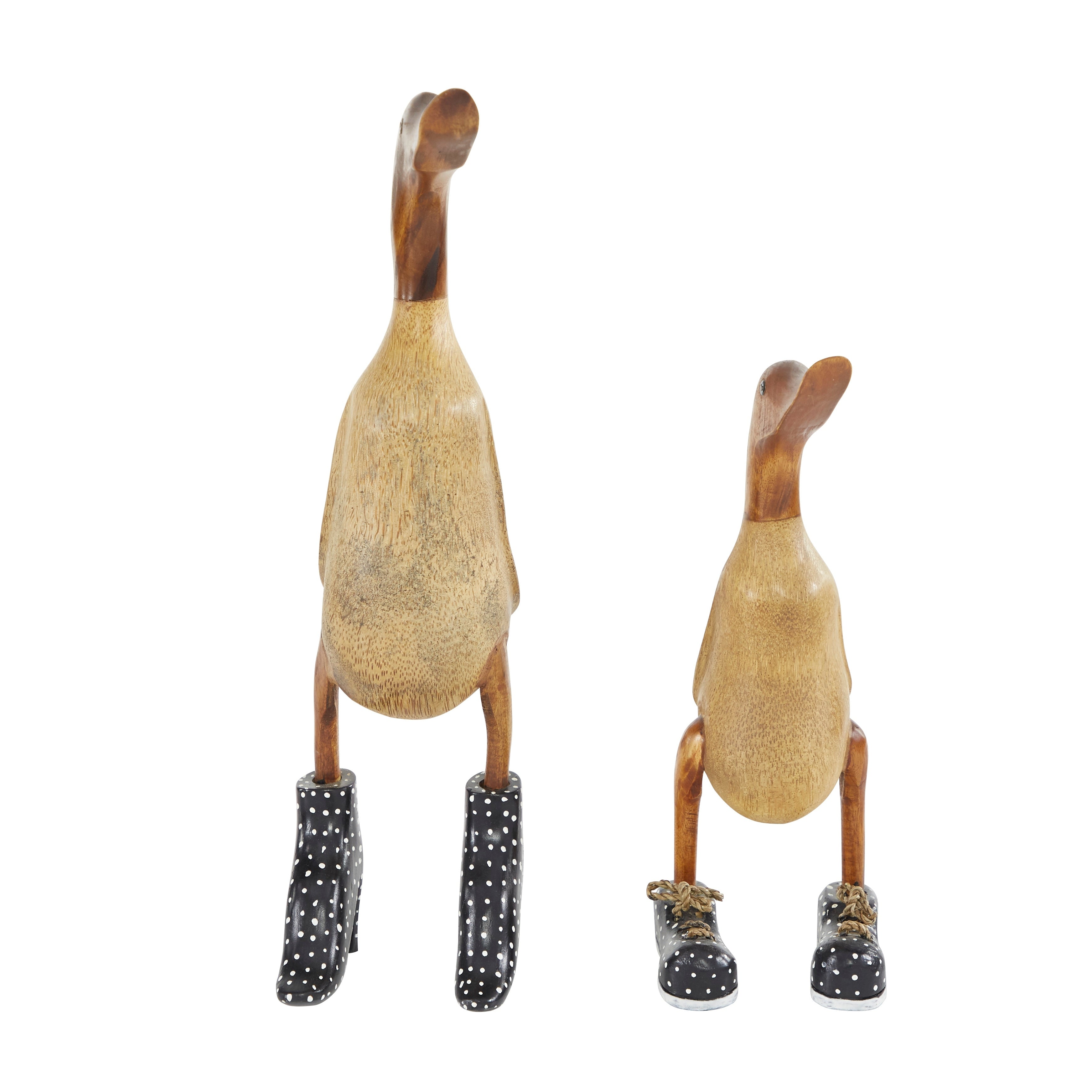 Brown Bamboo Wood Duck Decorative Sculpture with High Heels and Boots (Set of 2)