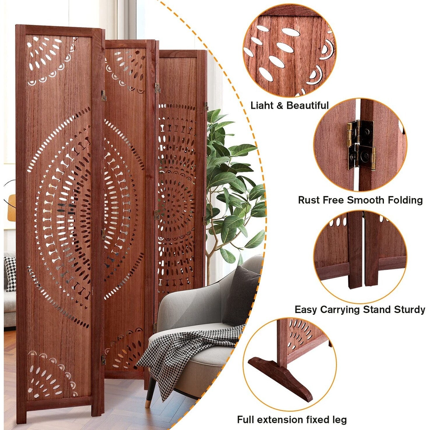 65'' H Solid Wood Folding Room Divider