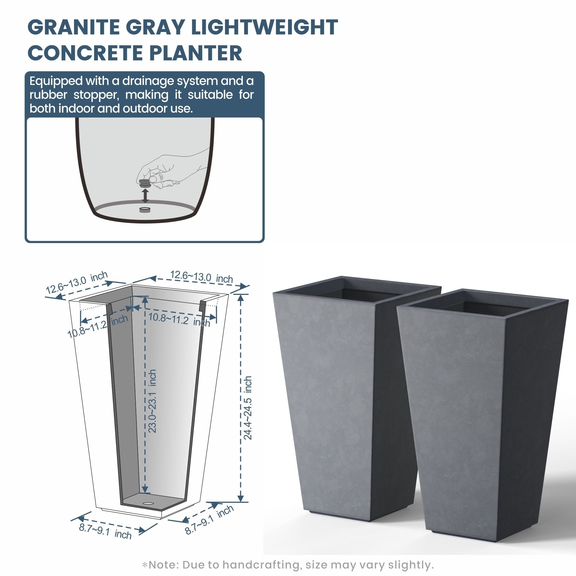 Tall Concrete Rectangle Plant Boxes / Large Indoor and Outdoor Flower Planters