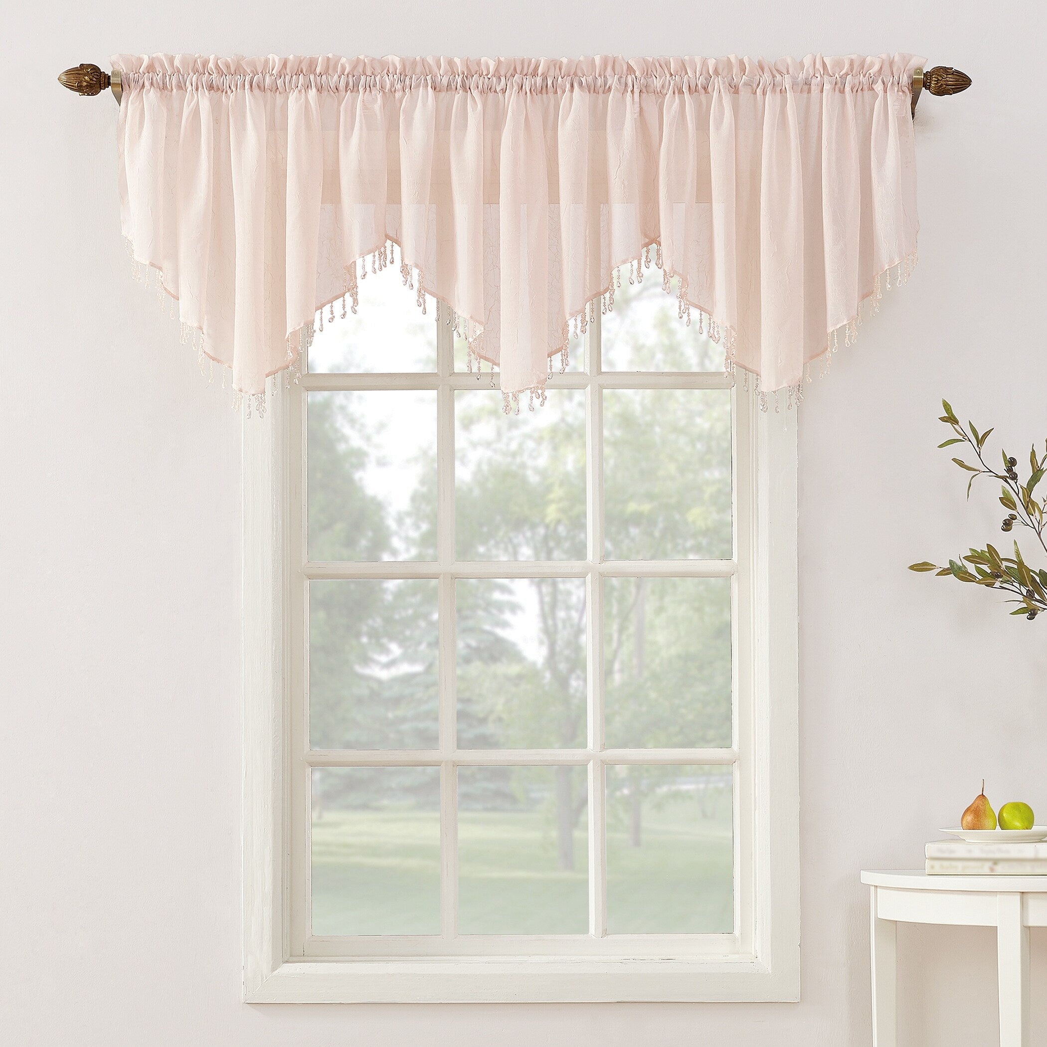 No. 918 Erica Crushed Voile Ascot Beaded Sheer Rod Pocket 1-Piece Curtain Valance