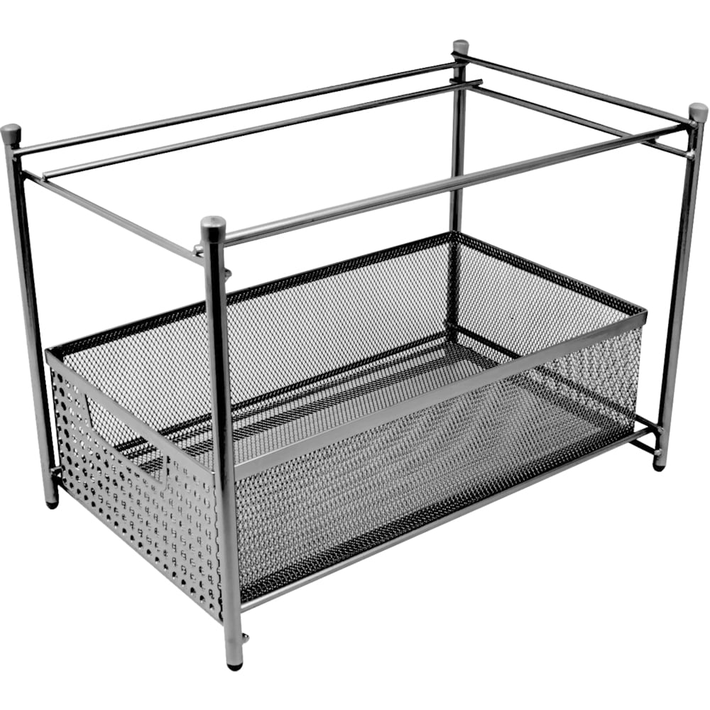 2 Tier Organizer Baskets with Mesh Sliding Made of Steel (Black)