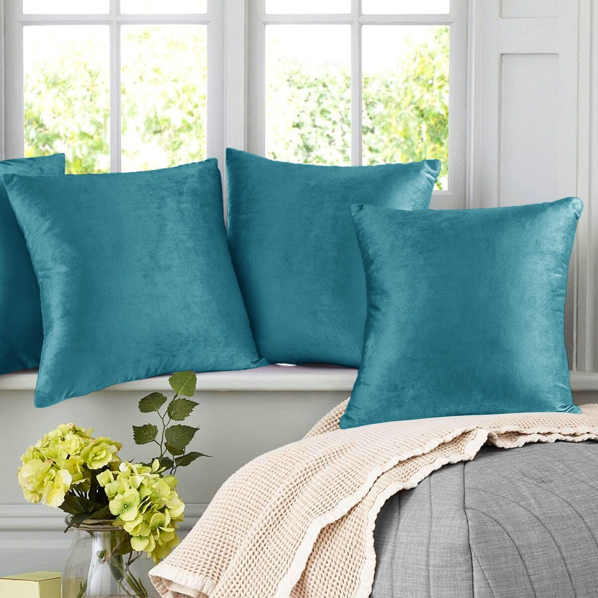 Nestl Solid Microfiber Soft Velvet Throw Pillow Cover (Set of 4)