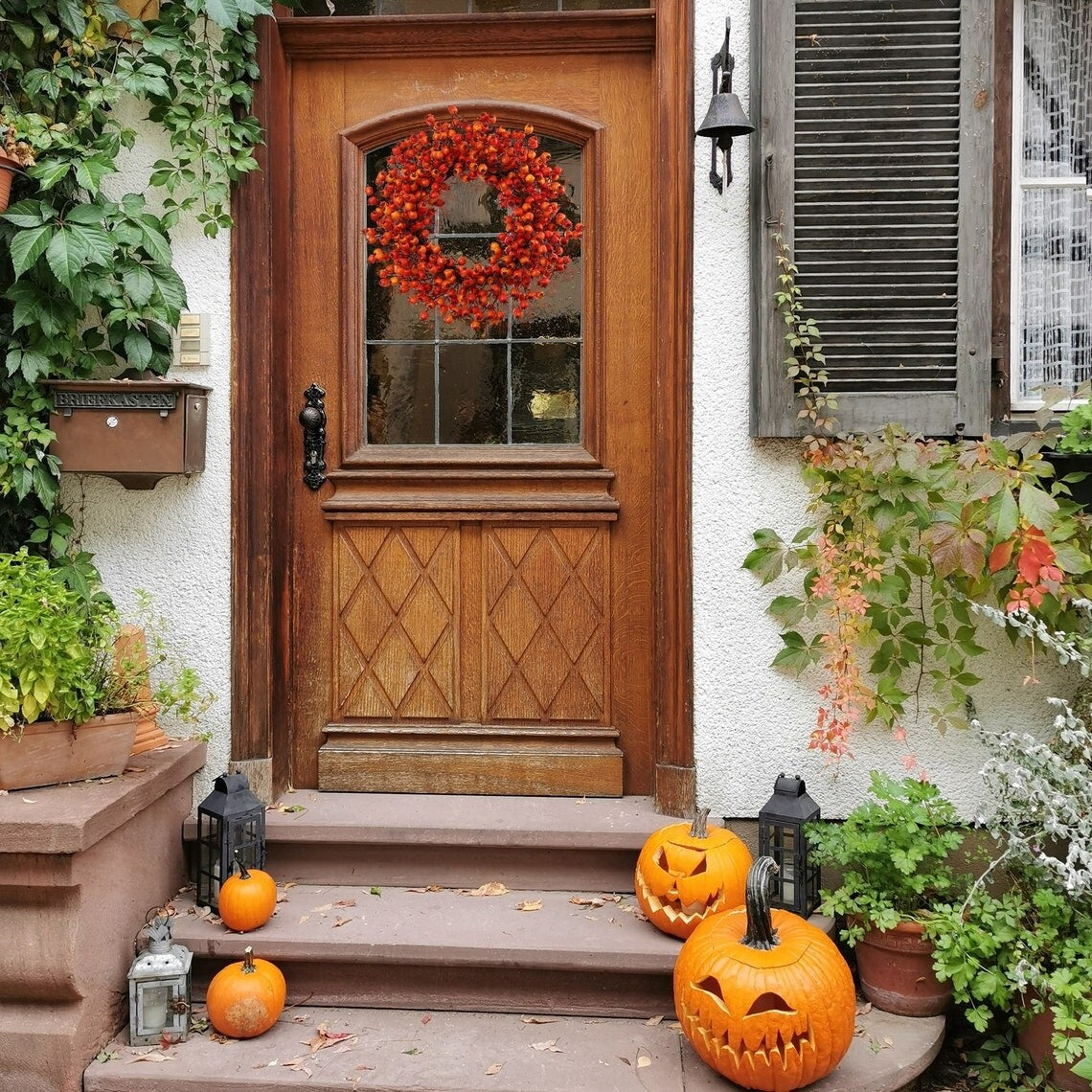 Berry Wreath Orange Decorative Fall Wreath for Front Door- 18 - 18 Inches