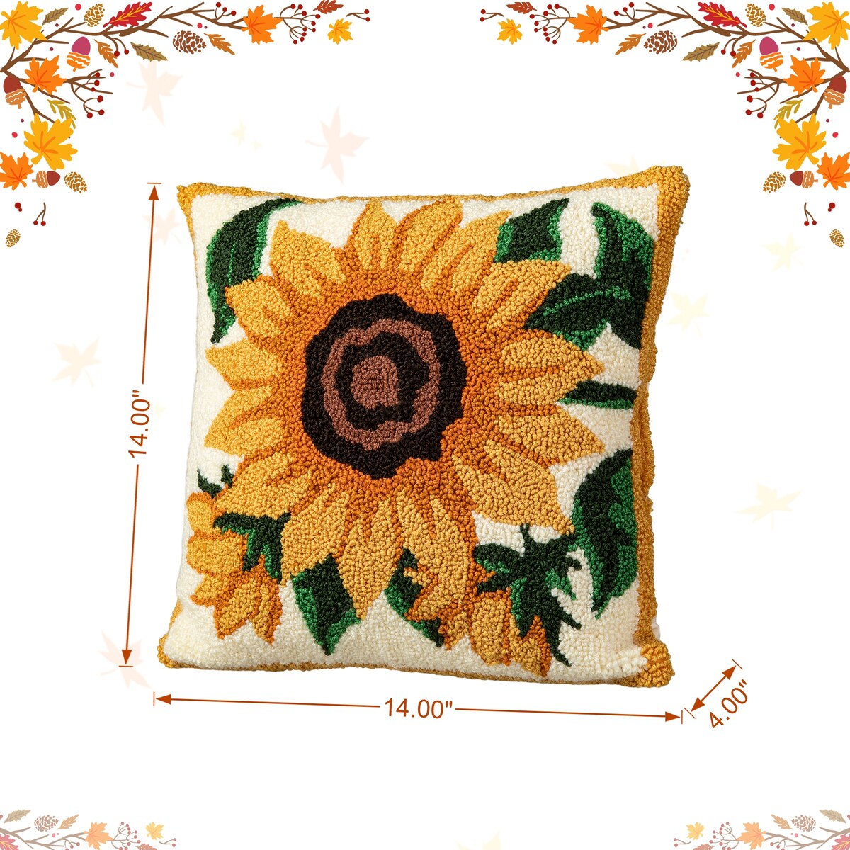 Glitzhome 14''H Fall Hooked Pumpkin & Sunflower Pillow