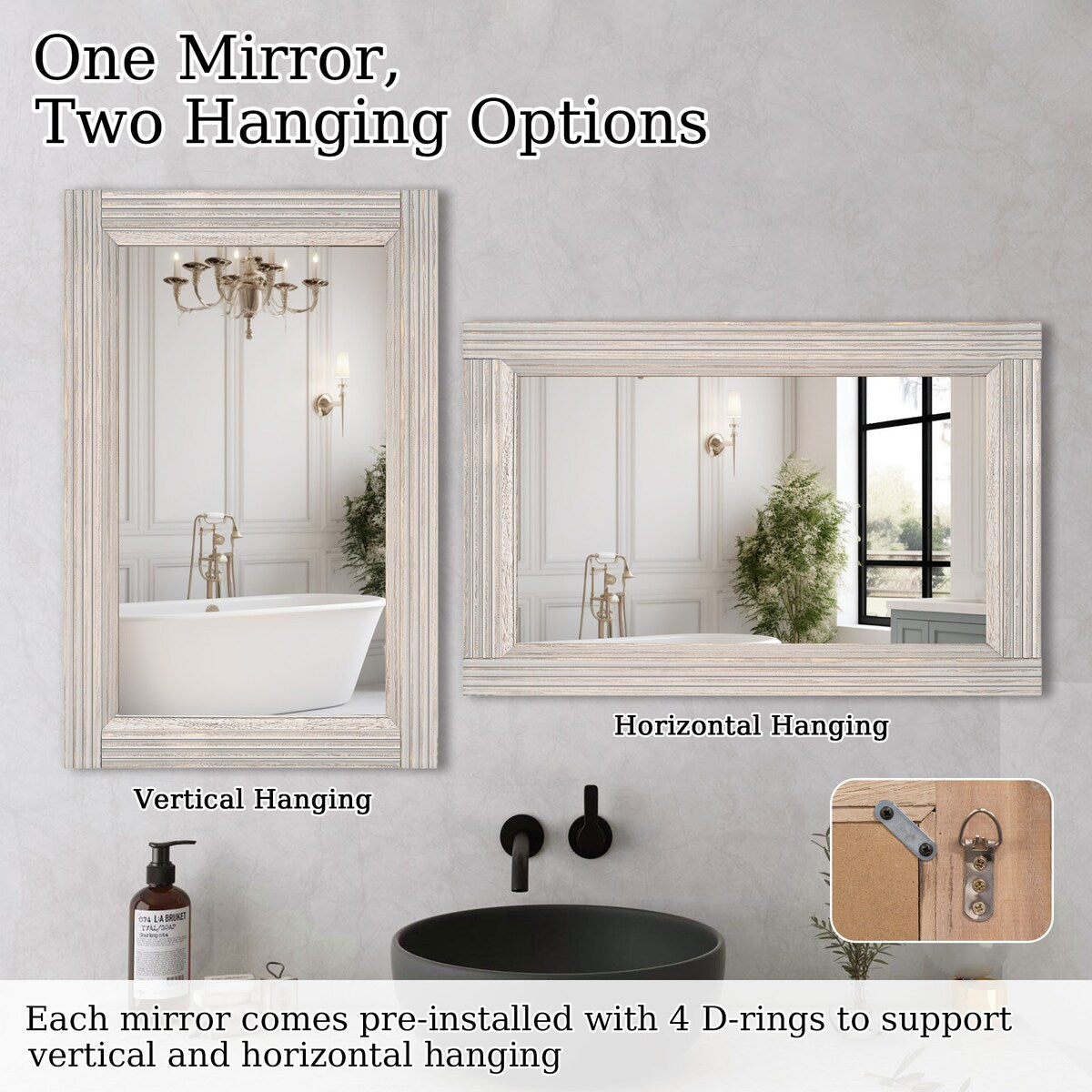 Solid Wood Frame Flat Bathroom Mirror