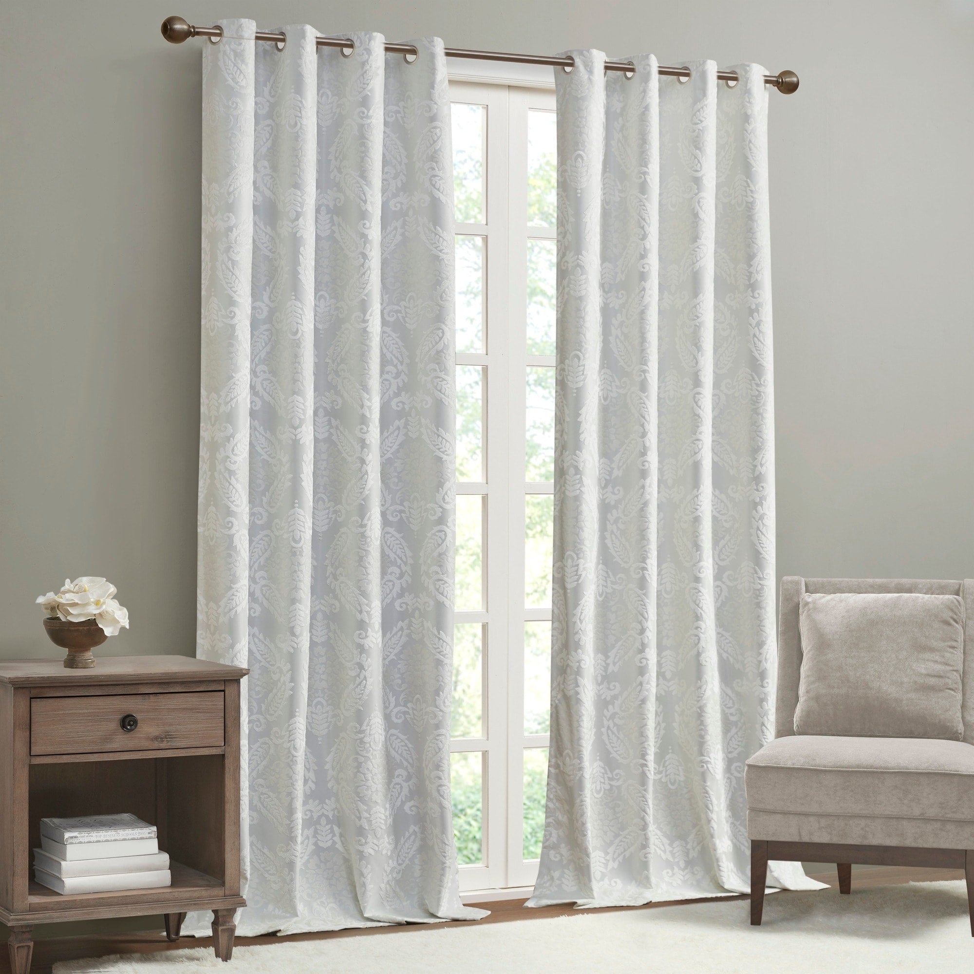 Loraine Knitted Jacquard Paisley Total Blackout Grommet Top Curtain Panel by SunSmart