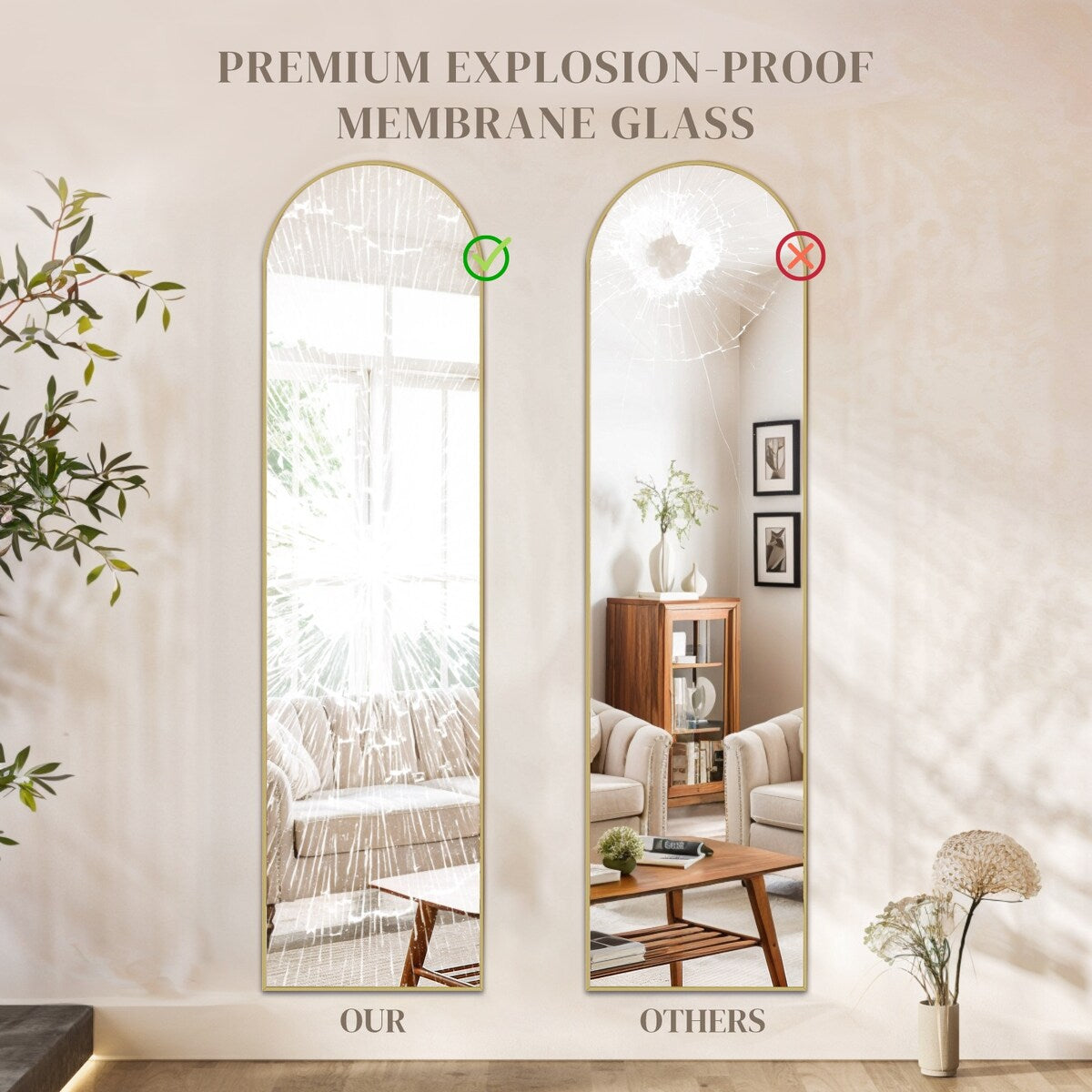 Mirror Full Length Body Wall Mirrors with Shatter-Proof Glass, Floor Standing for Bedroom Cloakroom