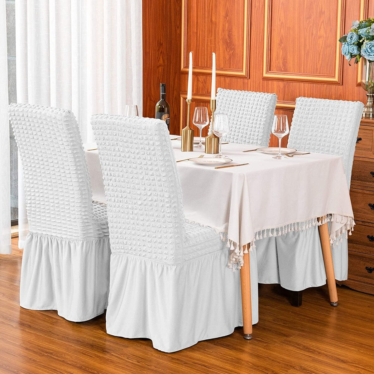 Subrtex Set-of-4 Stretch Dining Chair Cover Ruffle Skirt Slipcovers