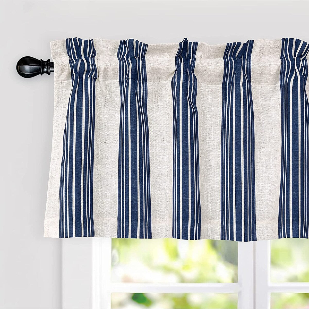 DriftAway Chris Vertical Striped Pattern Linen Textured Blackout Window Curtain Valance