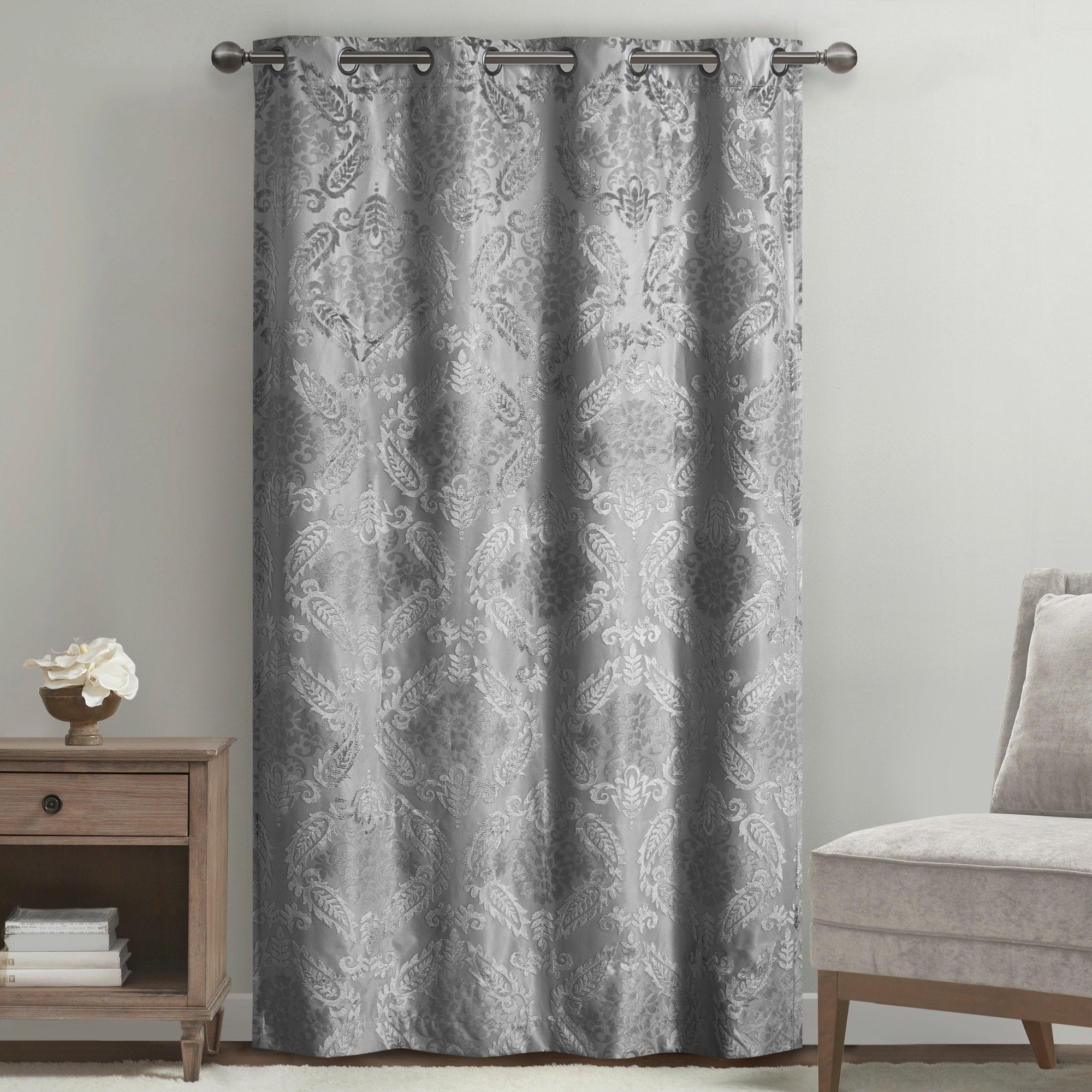 Loraine Knitted Jacquard Paisley Total Blackout Grommet Top Curtain Panel by SunSmart