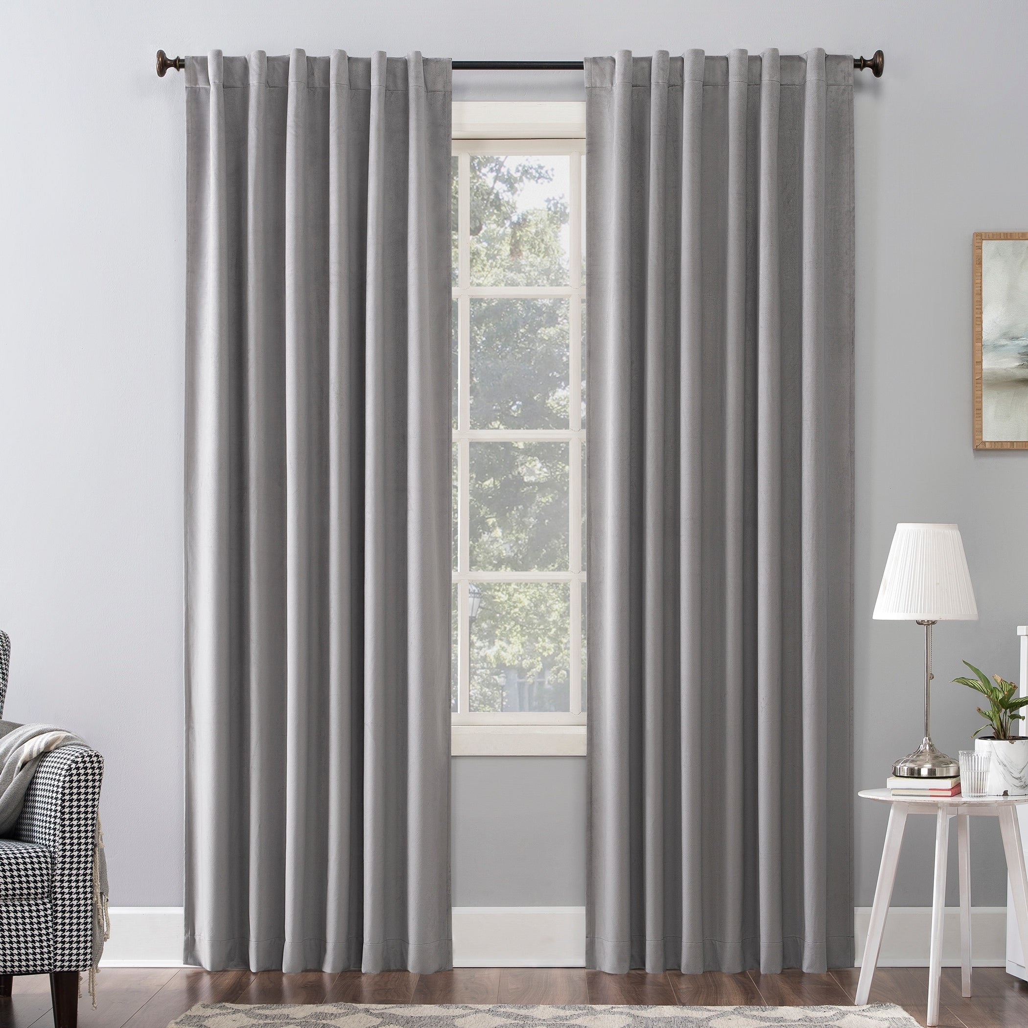 Sun Zero Amherst Velvet Noise Reducing Thermal Extreme Total Blackout Back Tab Curtain Panel, Single Panel