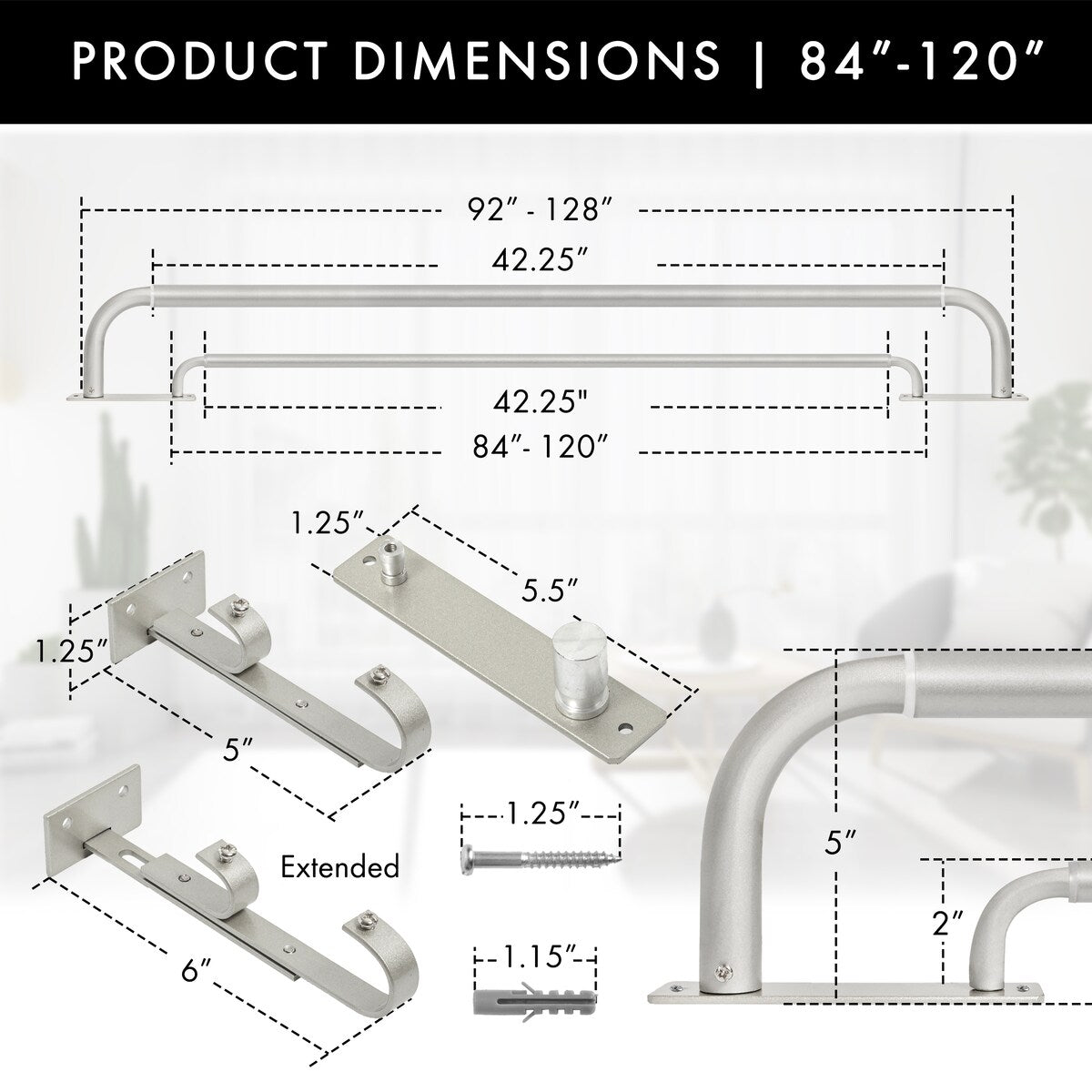 Meriville Double Wrap Around Blackout Curtain Rod Set - 1-inch Diameter Front Rod and 5/8-inch Diameter Back Rod