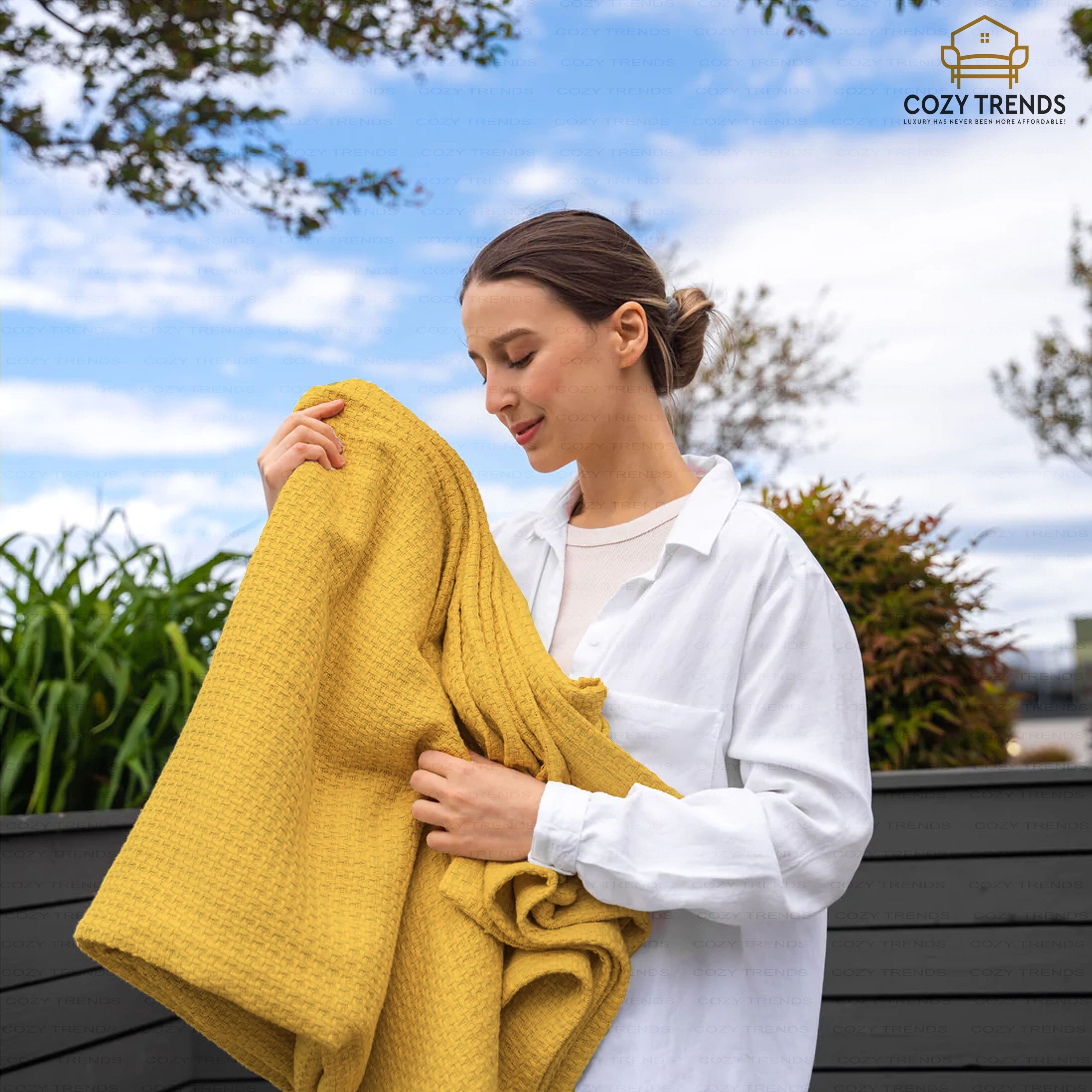 100% Cotton Basket Weave Thermal Bed Blanket Breathable Soft Layering All Season Medium Weight