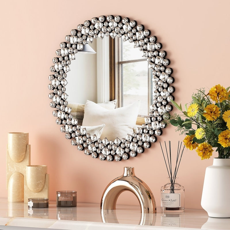 Crystal Accent Round Wall Mirror