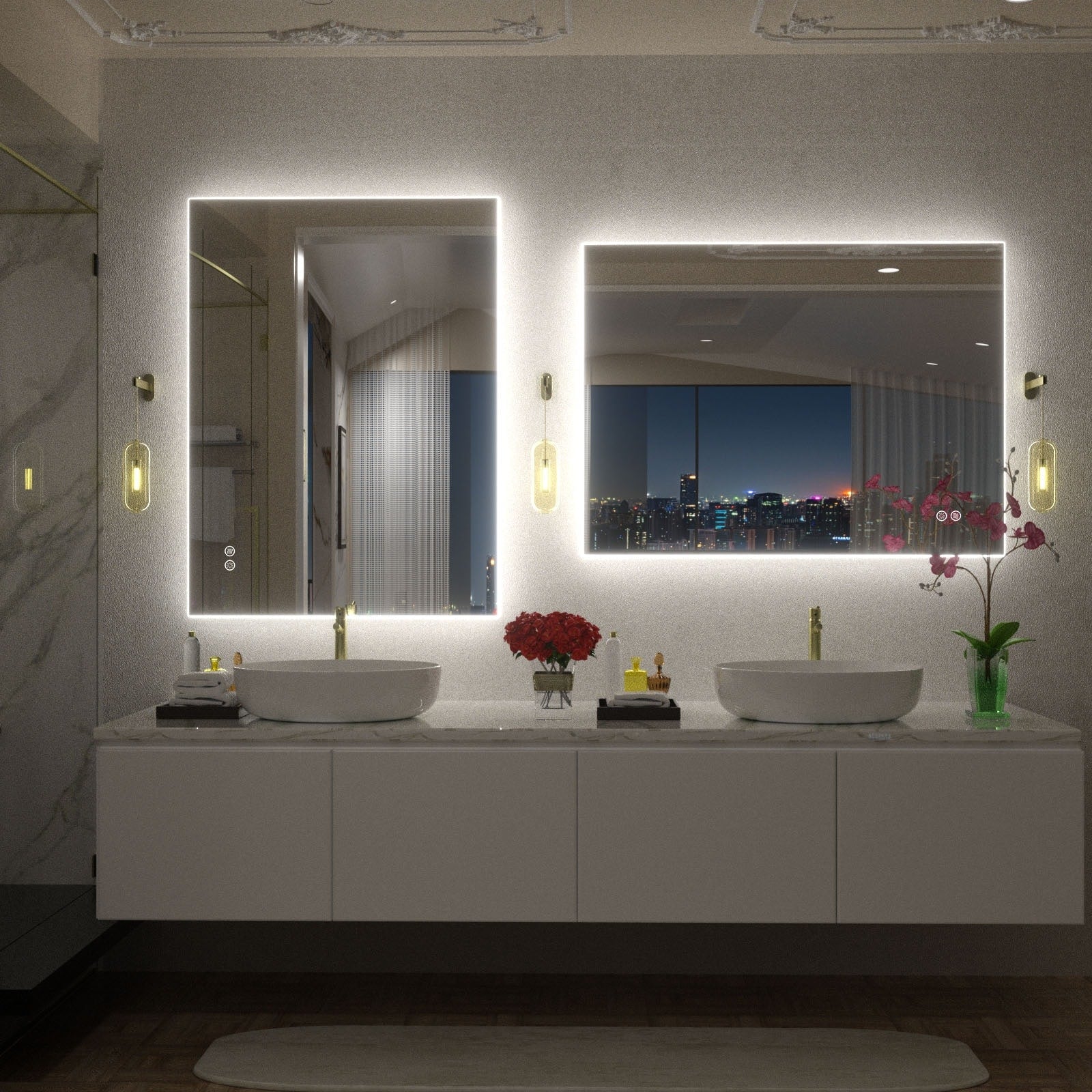 Apmir LED Lighted Anti-Fog Frameless Backlit Bathroom Vanity Mirror with in Tempered Glass