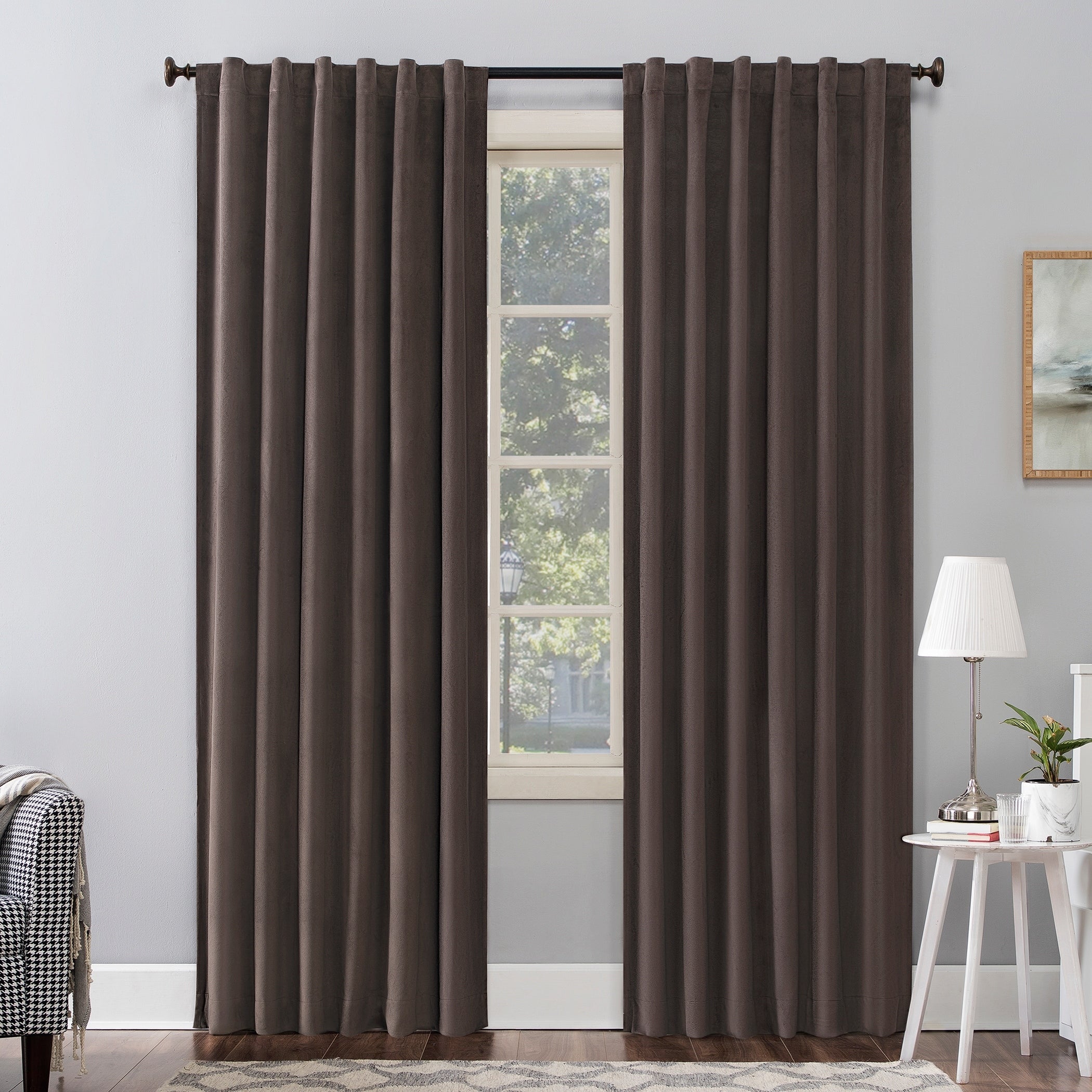 Sun Zero Amherst Velvet Noise Reducing Thermal Extreme Total Blackout Back Tab Curtain Panel, Single Panel