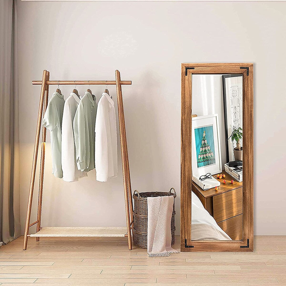 Farmhouse Rustic Wooden Framed Full Length Floor Mirror - 65x24