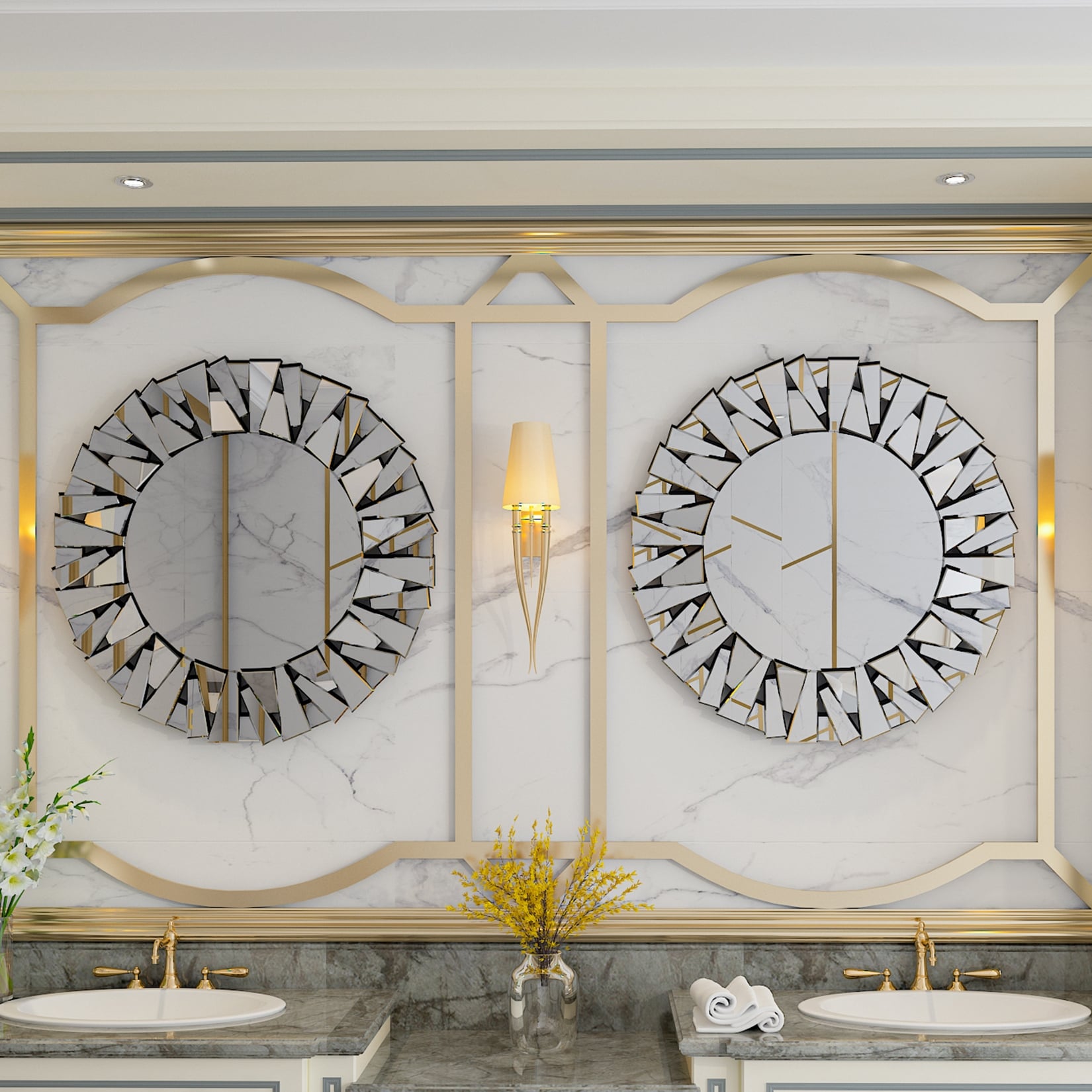 Large Round Decorative Mirrors Wall Mirror Art Glass Accent Mirrors - 32in.Wx32in.H