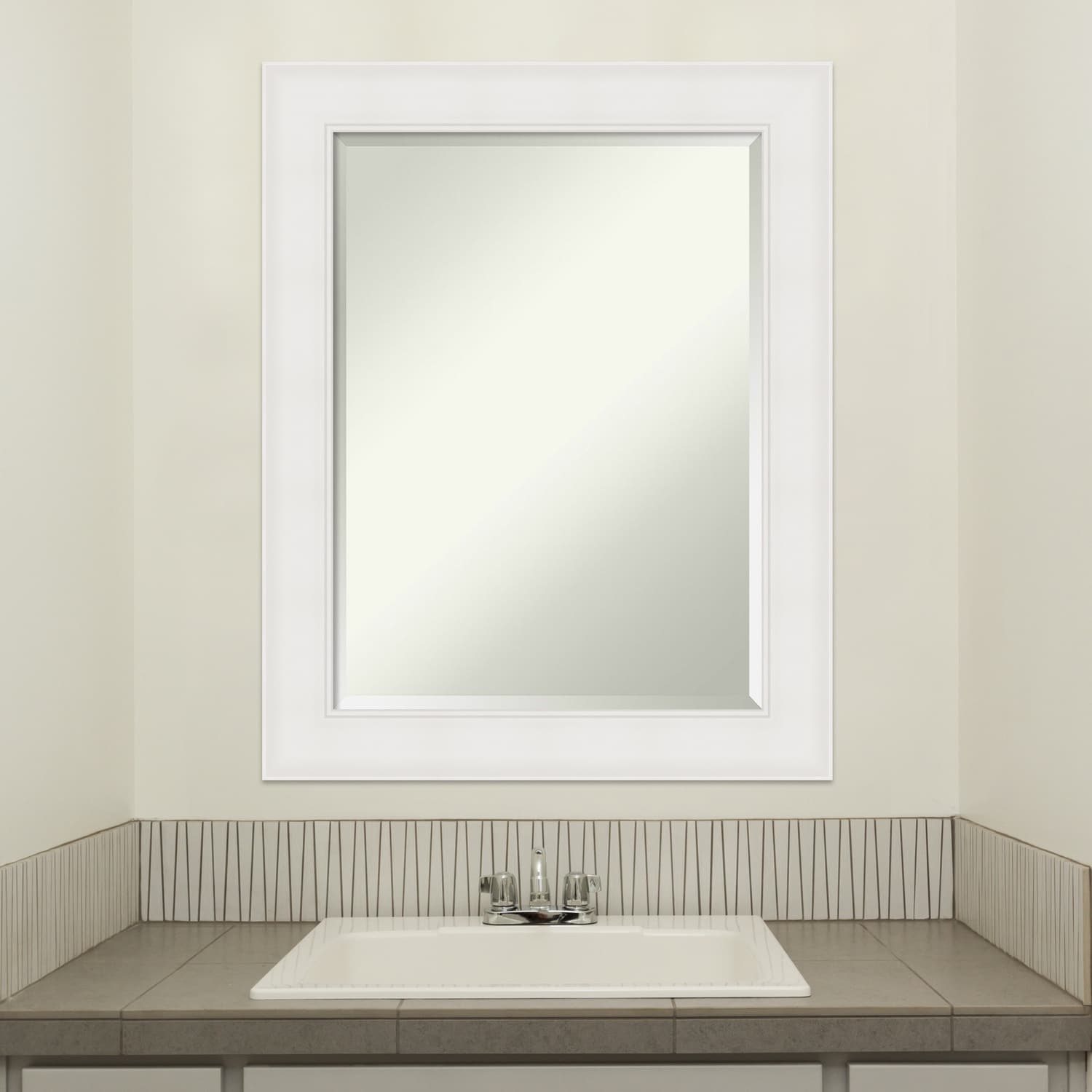 Textured White Beveled Framed Bathroom Vanity Wall Mirror - Textured White