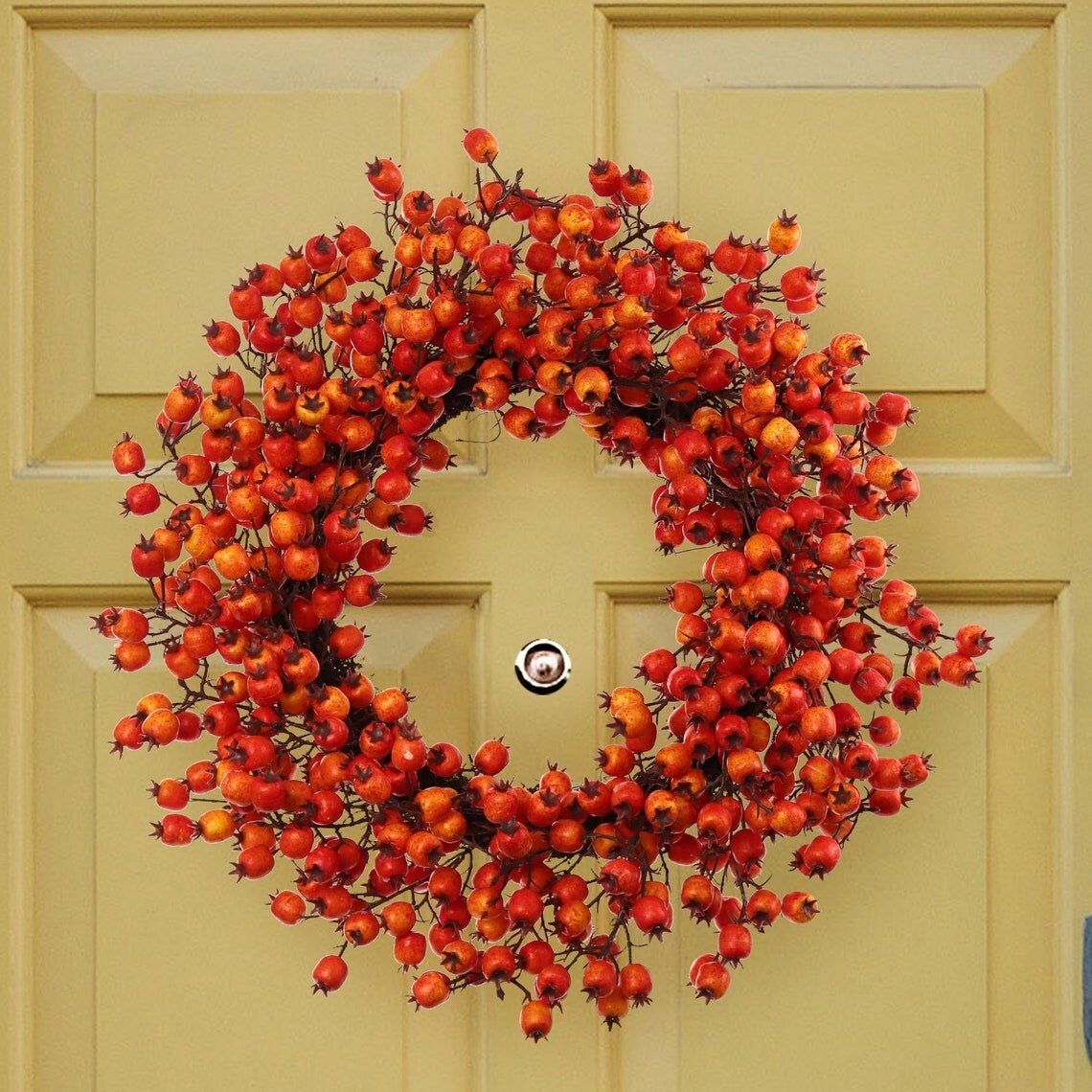 Berry Wreath Orange Decorative Fall Wreath for Front Door- 18 - 18 Inches