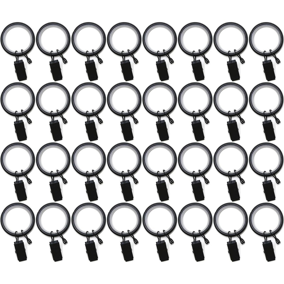 32PCS 1.25 Drapery Curtain Rod Rings for 1 Rod with Clips, Eyelets and Nylon Inserts