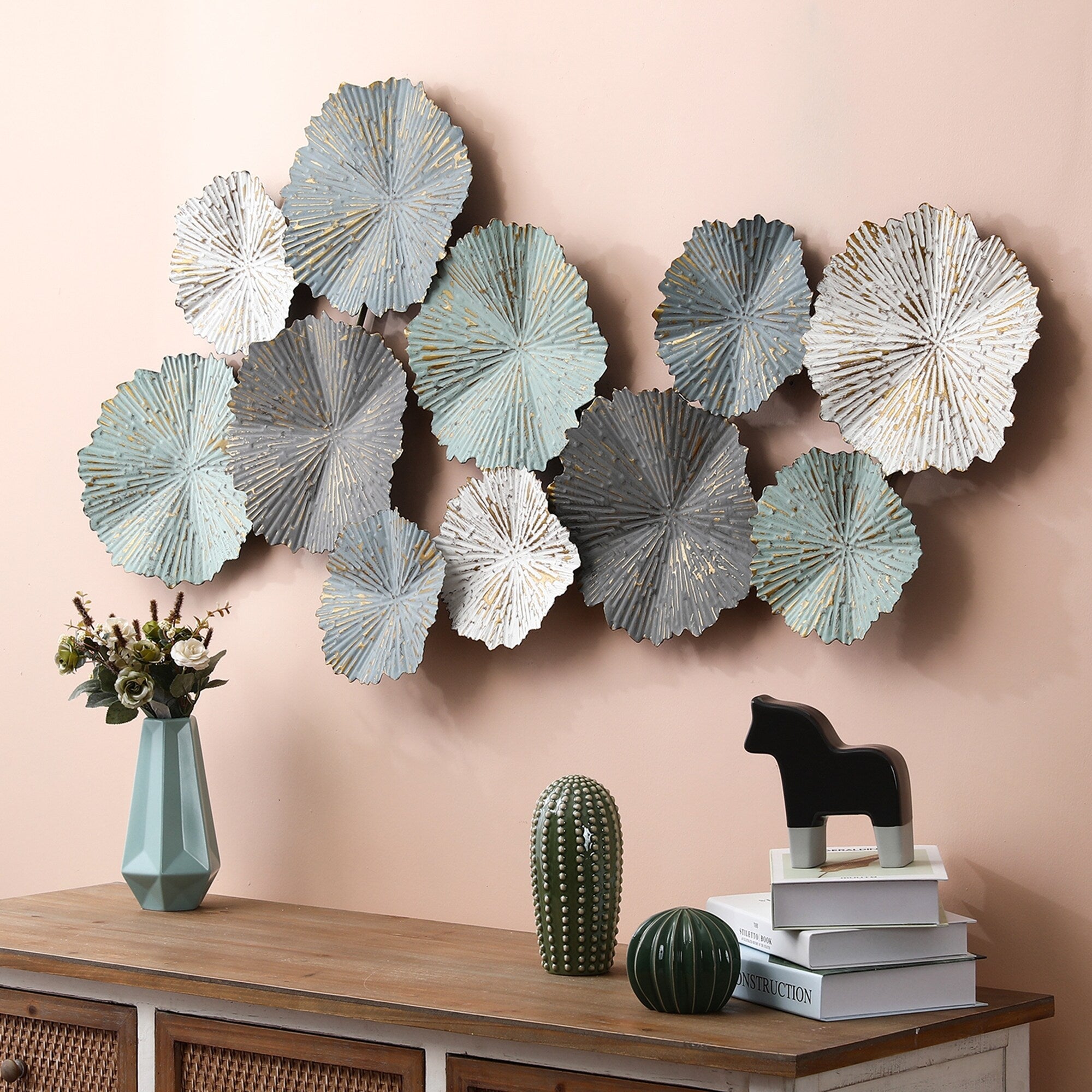 Distressed Multi-Color Abstract Flowers Metal Wall Decor