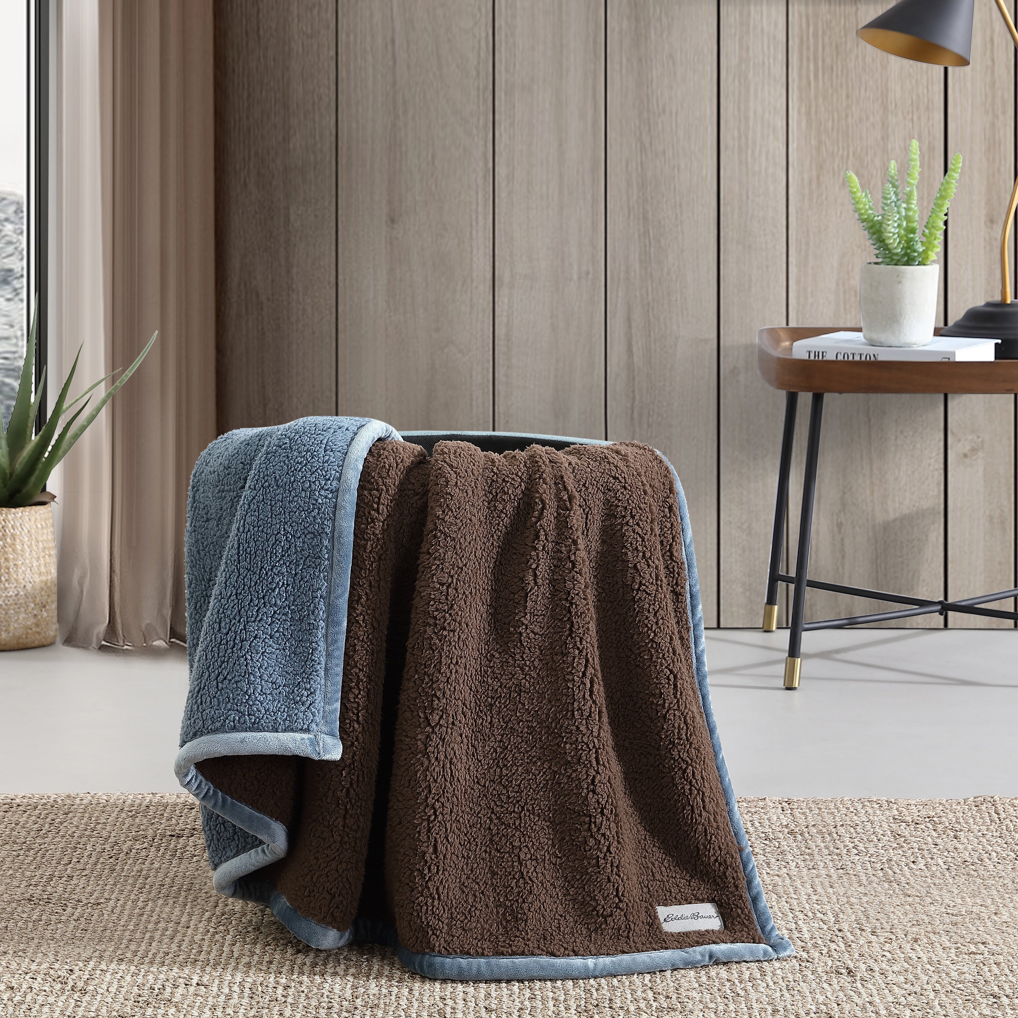 Eddie Bauer Bi Colored Sherpa Reversible Throw Blanket