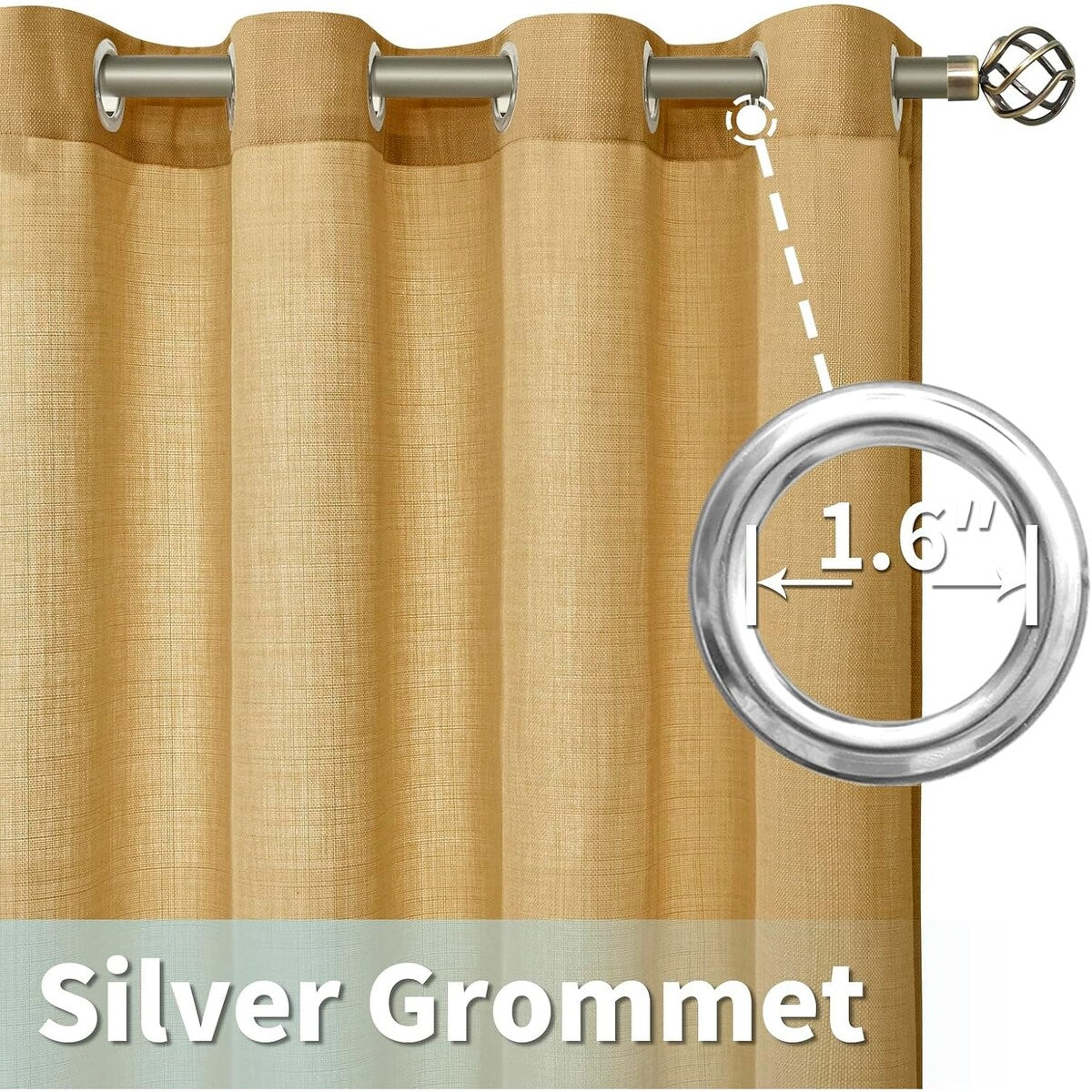 Natural Linen Curtains for Living Room, Faux Linen Textured Privacy Drapes Grommet Boho Panels, Set of 2 Panels