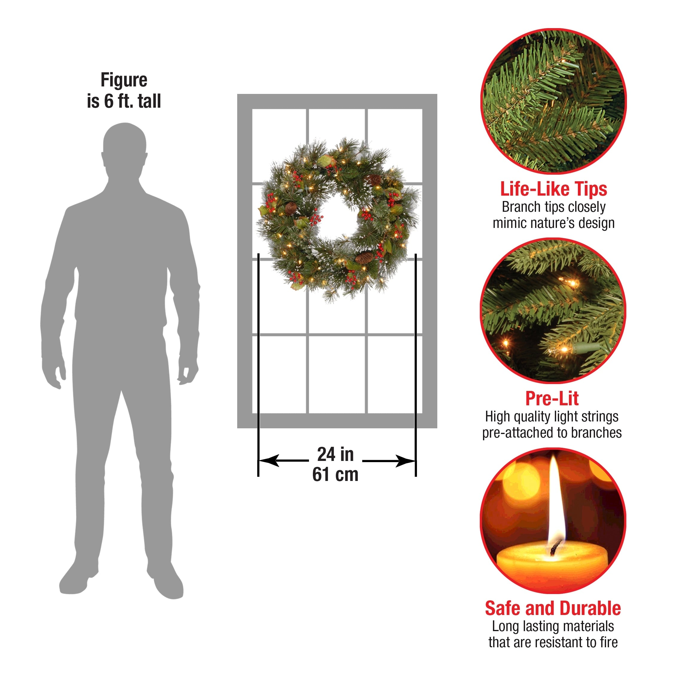 National Tree Company 2 ft. Wintry Pine Wreath w/ Battery Timer - 2 ft