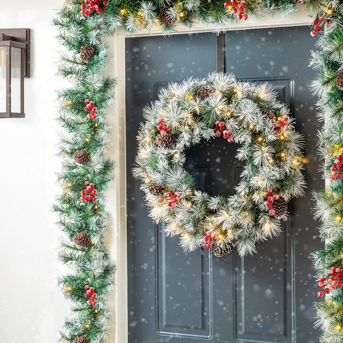 Glitzhome 9'L Pre-Lit Christmas Garland with Warm White LED Light