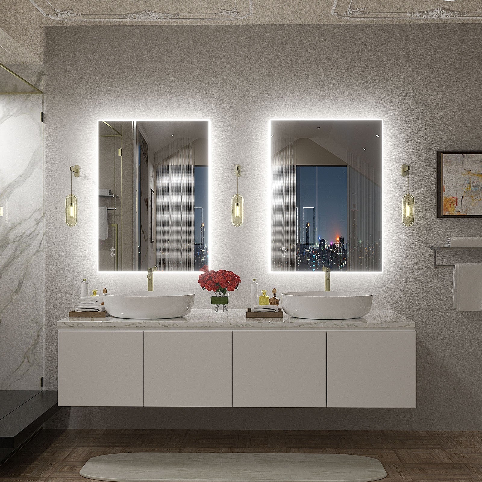 Apmir LED Lighted Anti-Fog Frameless Backlit Bathroom Vanity Mirror with in Tempered Glass