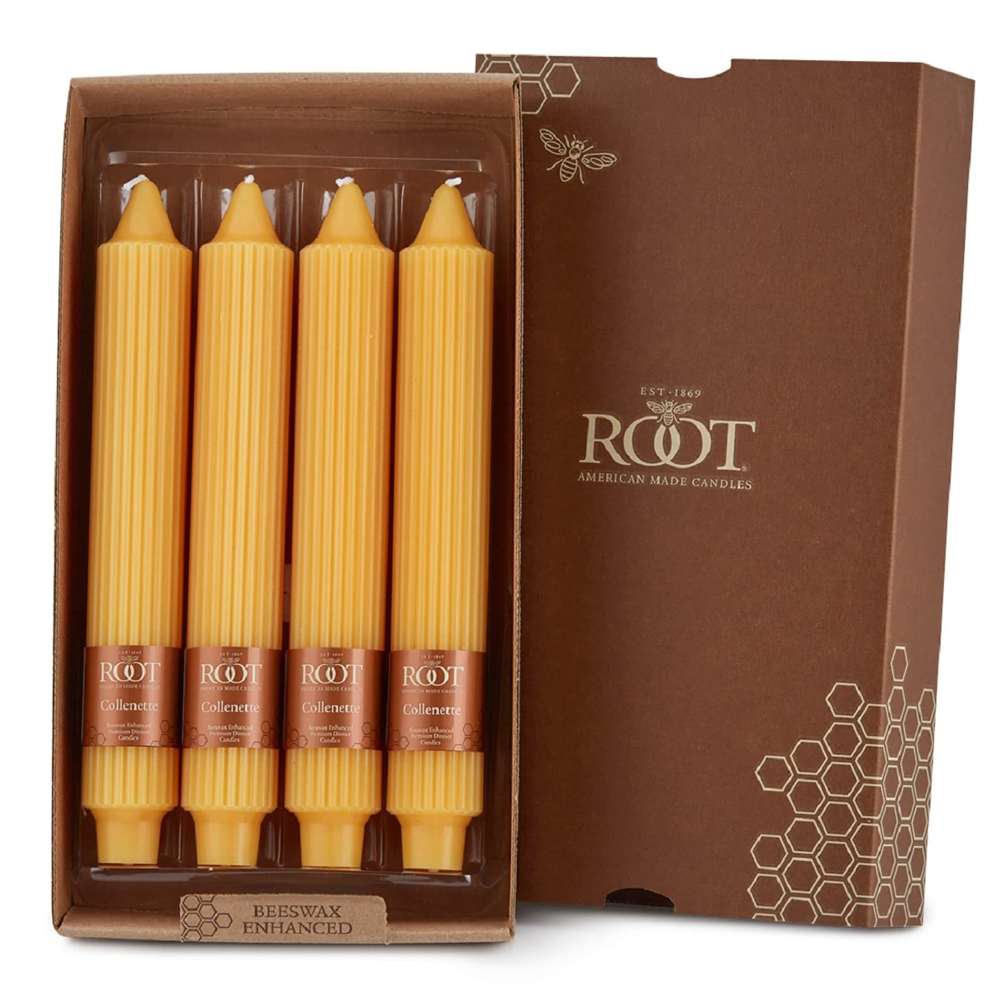 Root Unscented Grecian Collenette Taper Candles box of 4