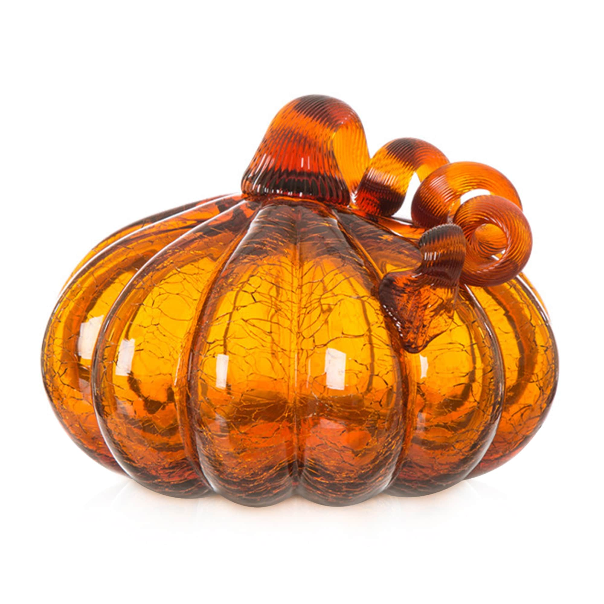 Glitzhome Amber Crackle Handblown Fall Harvest Glass Pumpkins for Thanksgiving Decor