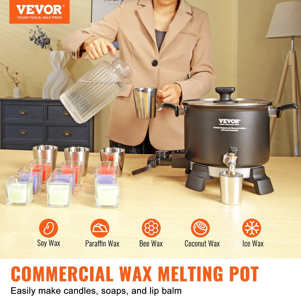 VEVOR Wax Melter for Candle Making, Large Electric Wax Melting Pot for Candle Soap Cream Beauty Bulk Production Business or Home