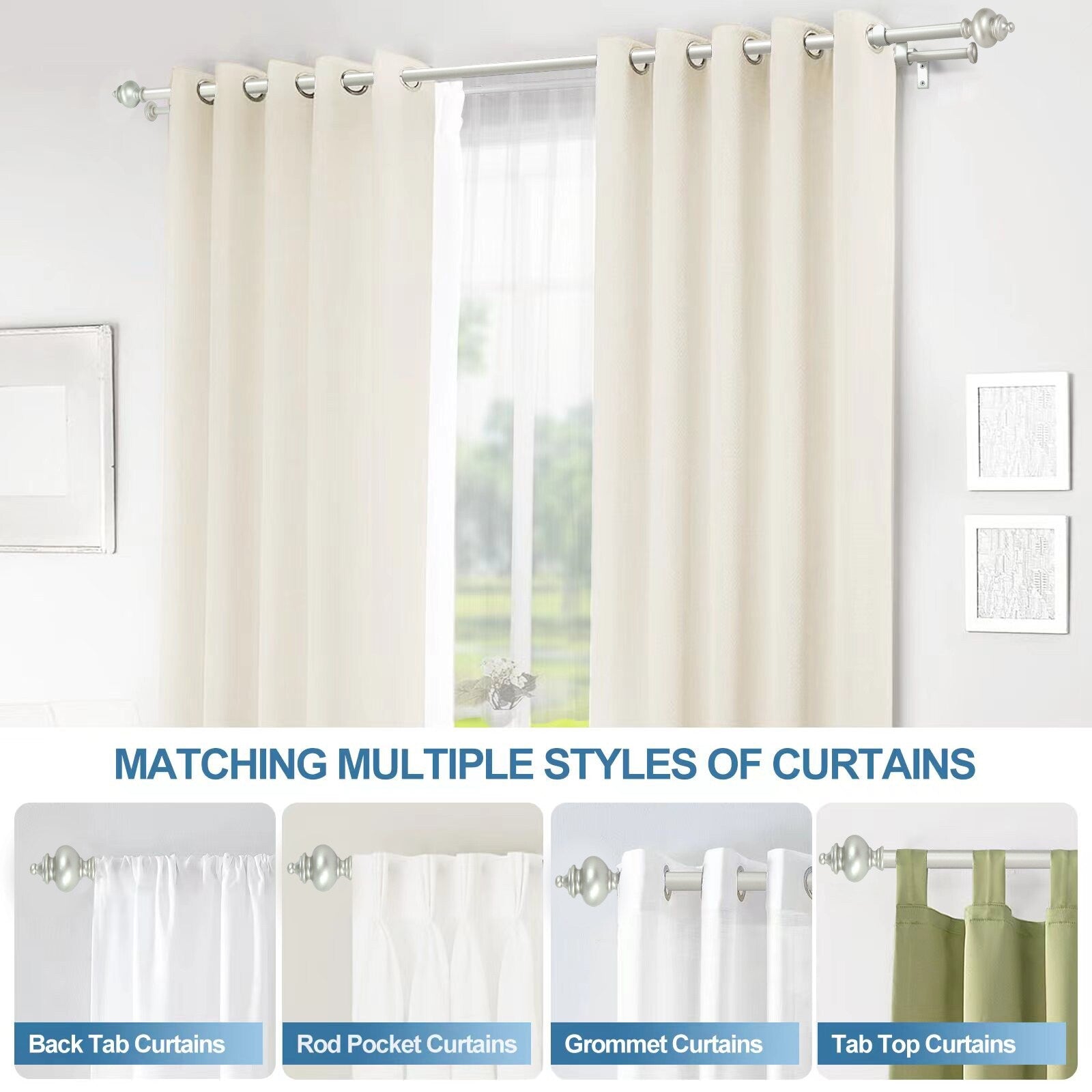 Modern Round Urn Adjustable Drapery Double Curtain Rod