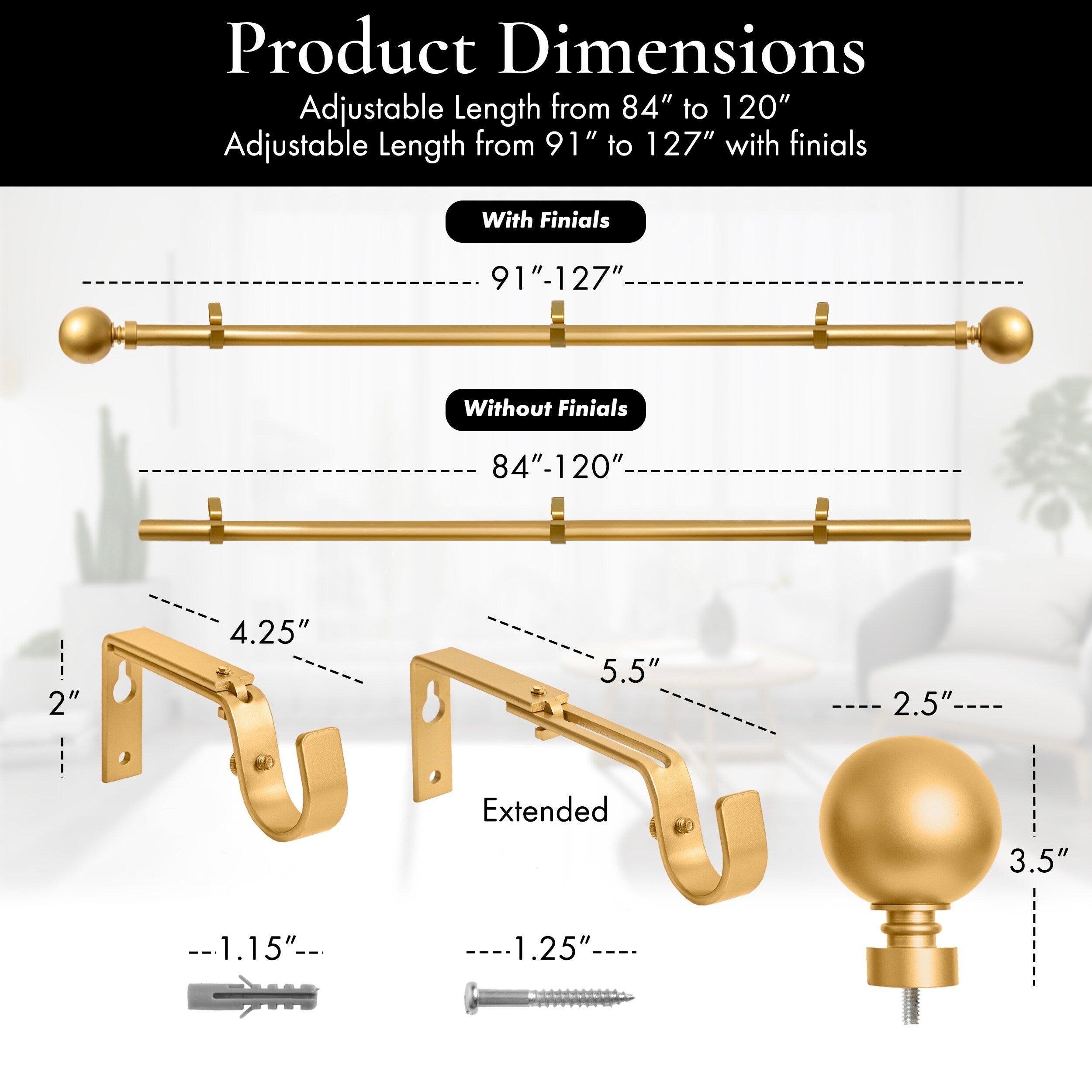 Meriville 1-Inch Diameter Ball Single Window Curtain Rod