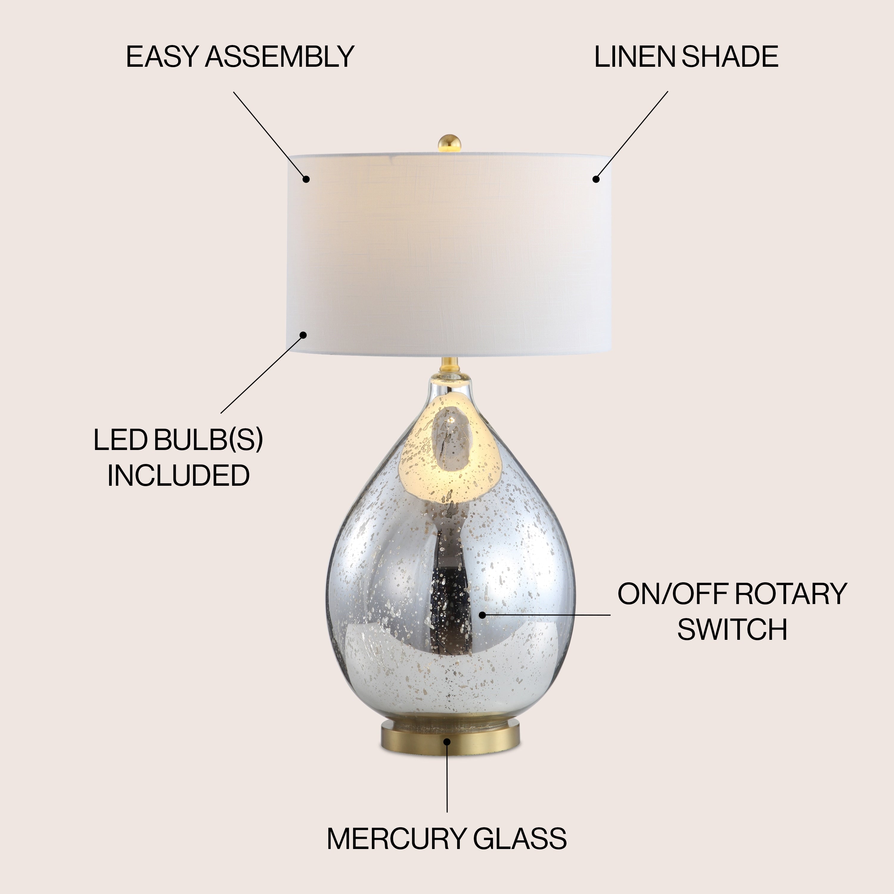 Rae 30.75 Glass/Metal LED Table Lamp, Mercury Silver by JONATHAN Y