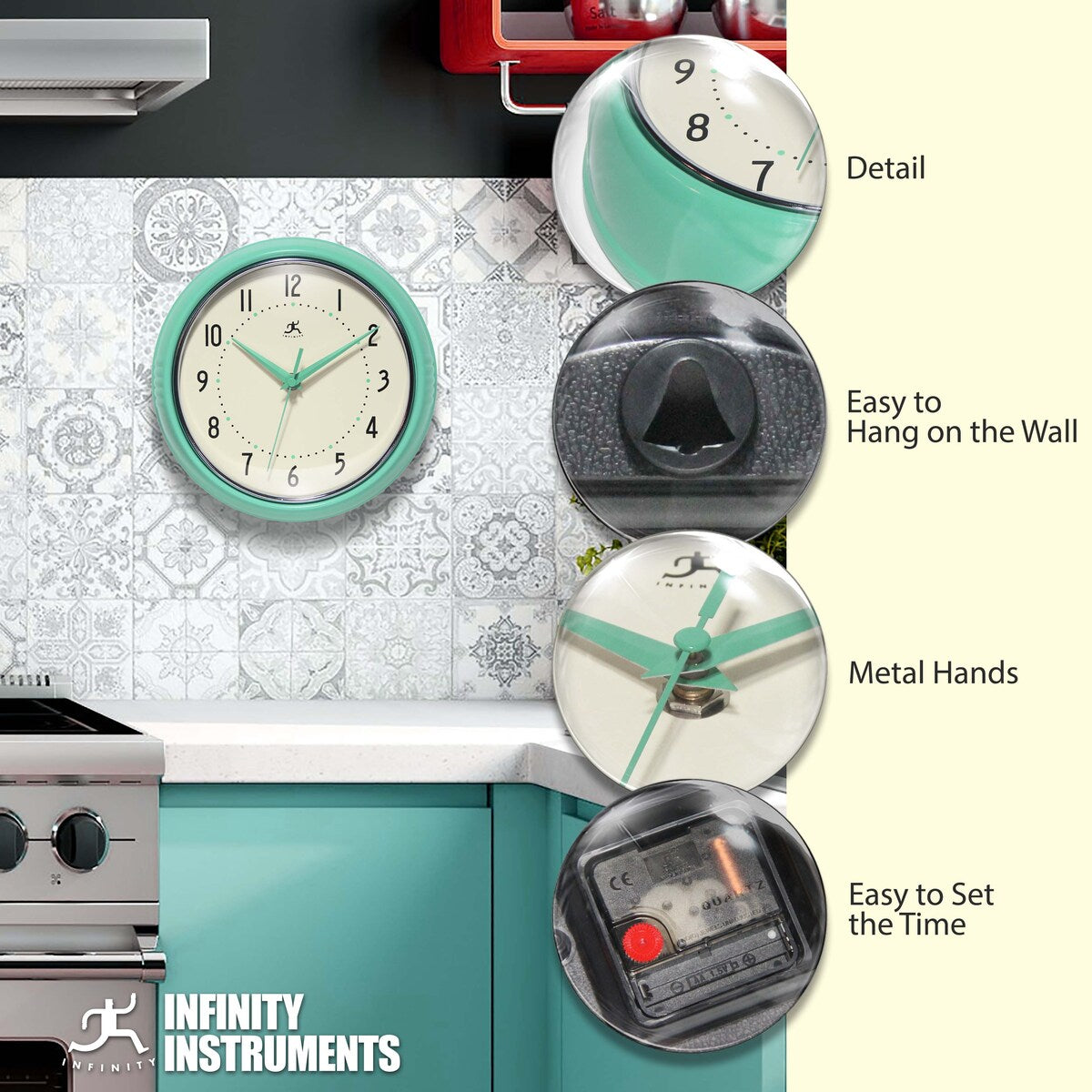 Round Retro Kitchen Wall Clock by Infinity Instruments