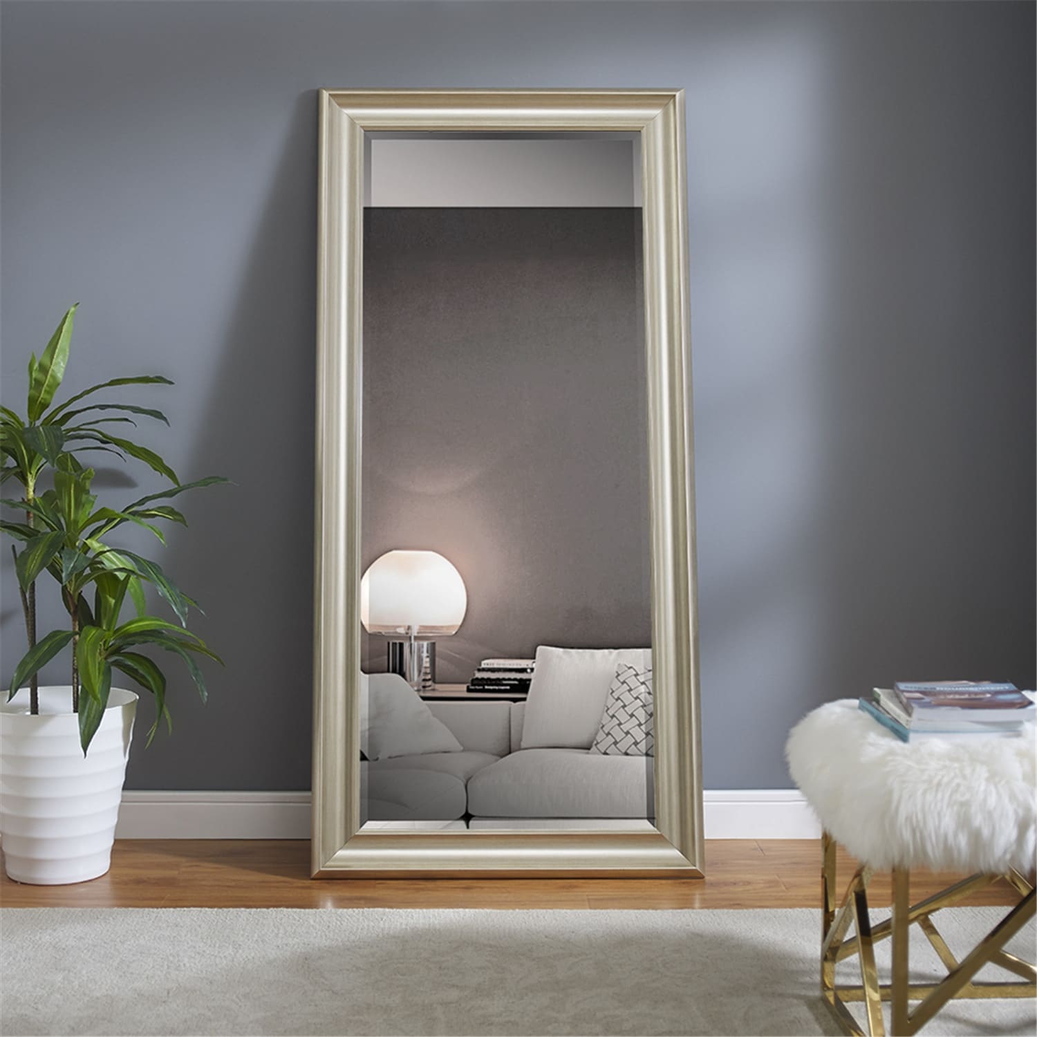 Tall Mirror Full Body Oversized Mirror Smooth Faux Wood Frame Rectangle Wall Mounted Hanging Mirror