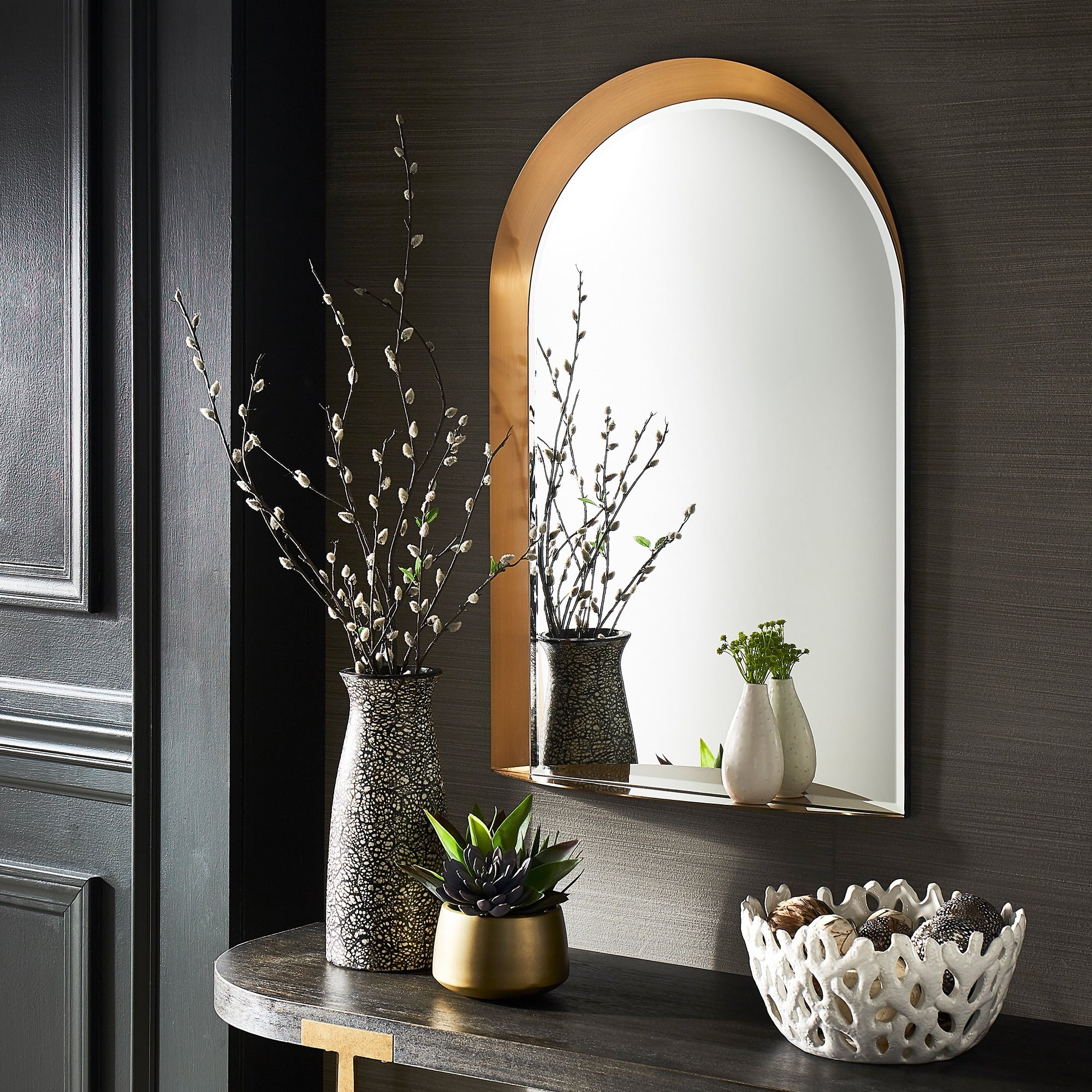 Concord Metal Arched Wall Mirror with Shelf by iNSPIRE Q Bold