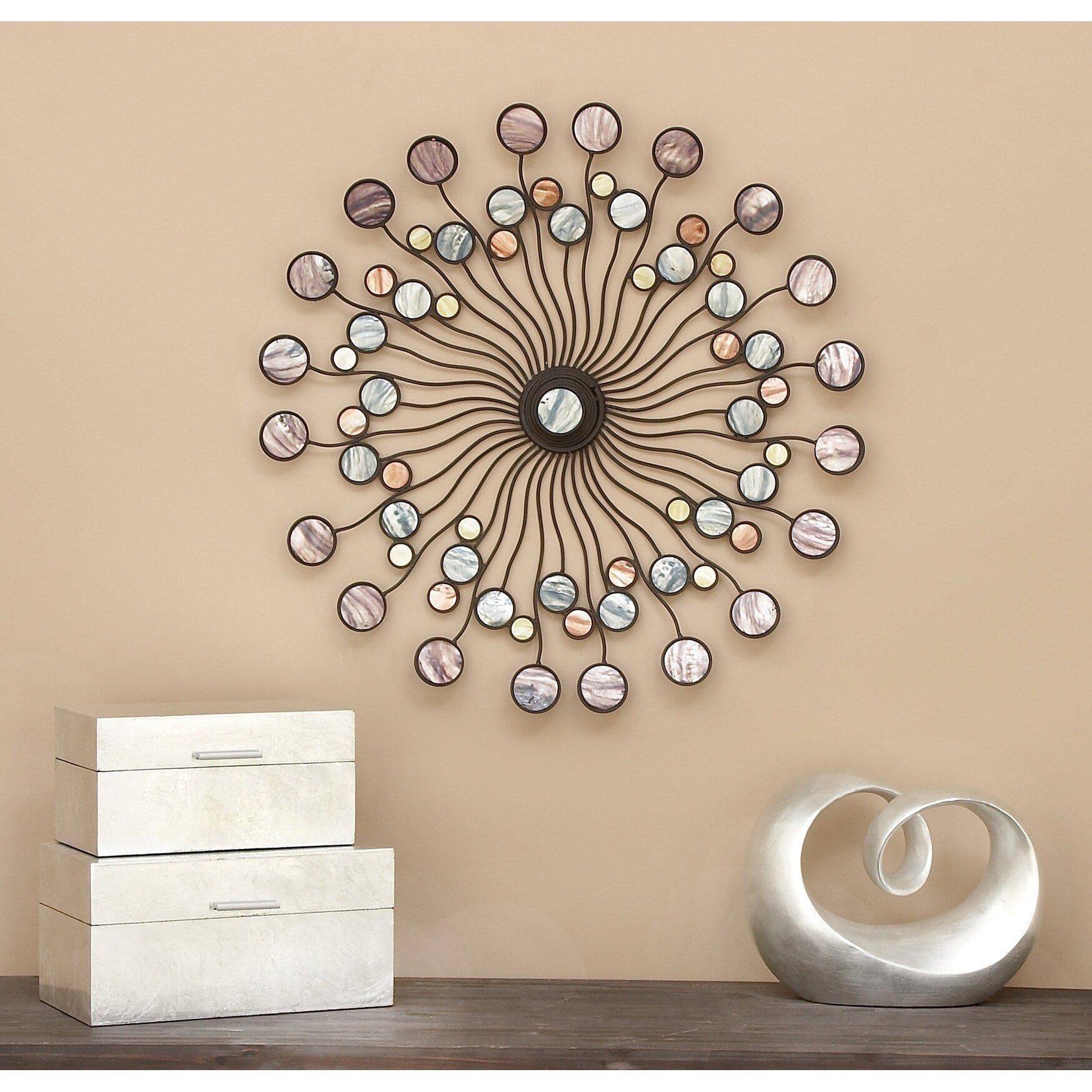 Multi Color Iron Metal Modern Contemporary Sunburst Round Wall Décor